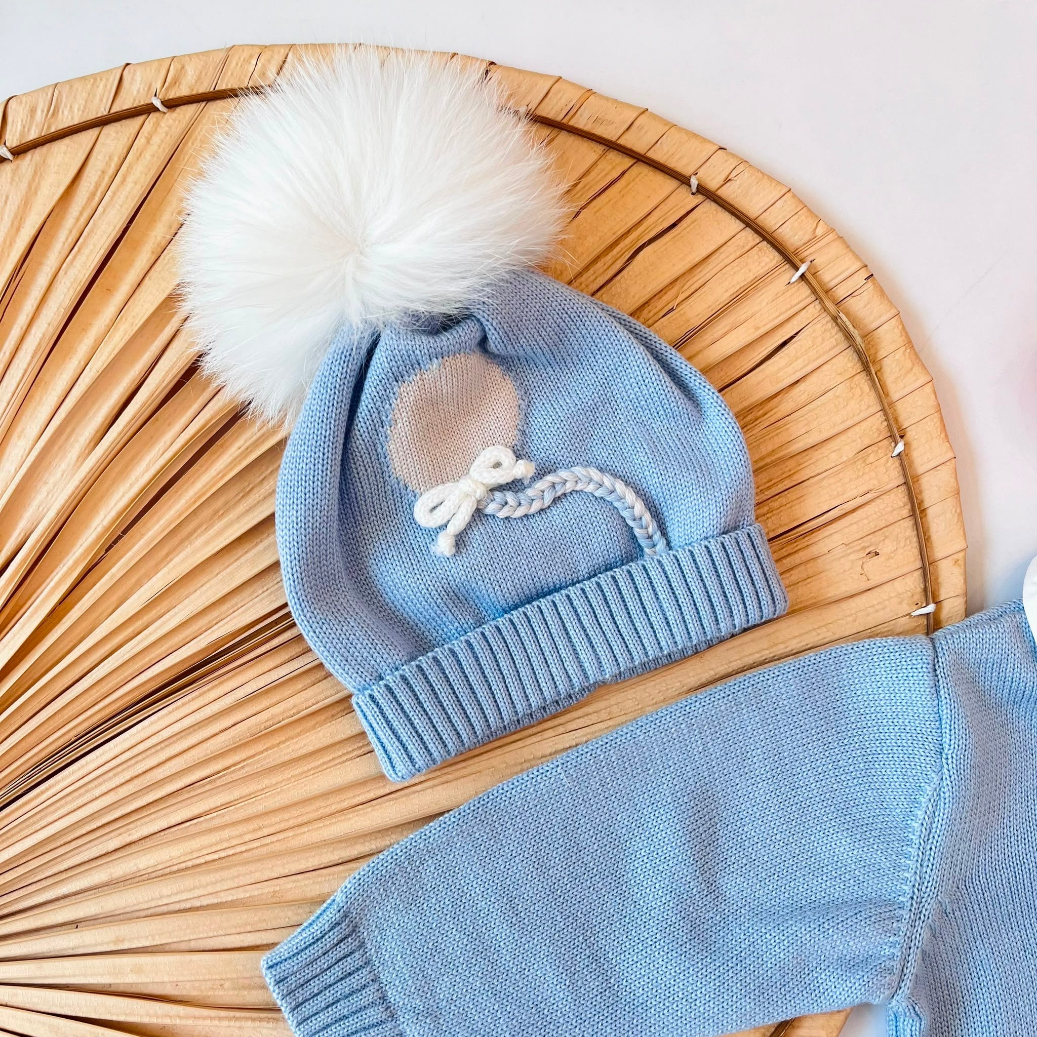 TUTINA CON PARURE 100% PURA LANA MERINO EXTRAFINE CIELO PALLONCINO - Noi da piccoli
