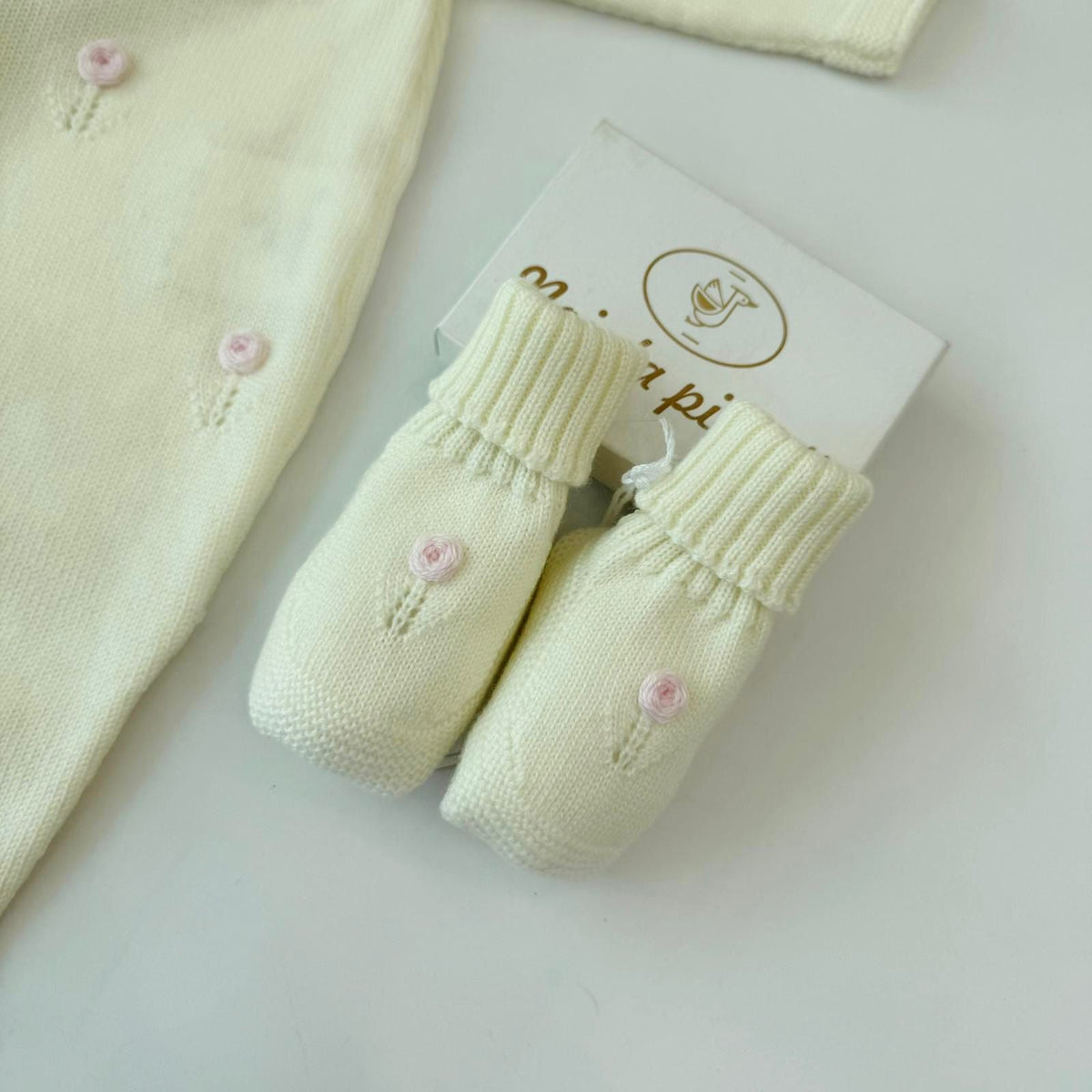 Tutina con Parure 100% Pura Lana Merino Extrafine Panna Le Coconne - dettaglio 3