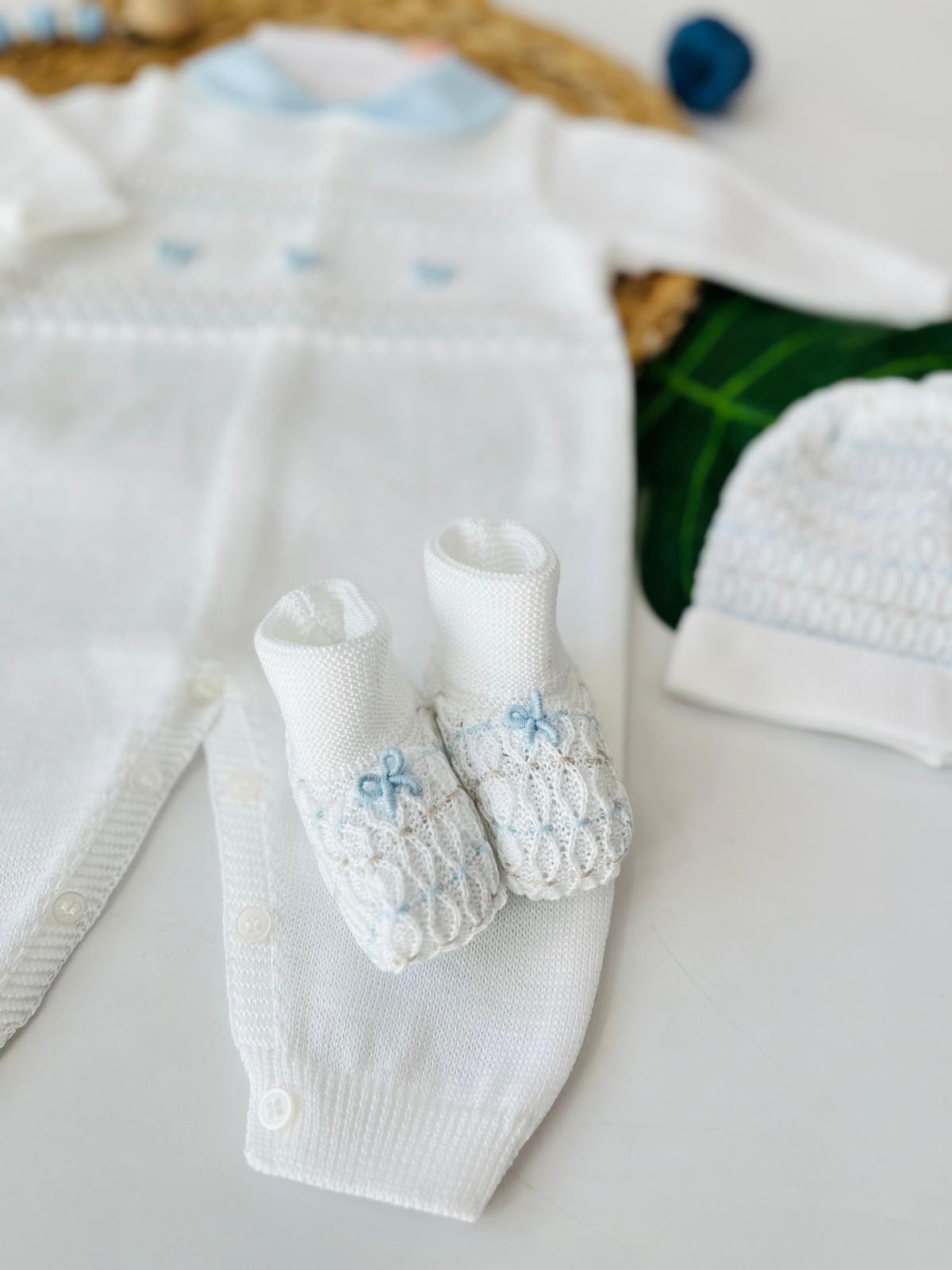 TUTINA CON PARURE 3 FIOCCHETTI 100% FILO DI COTONE POLVERE NOCE - Noi da piccoli