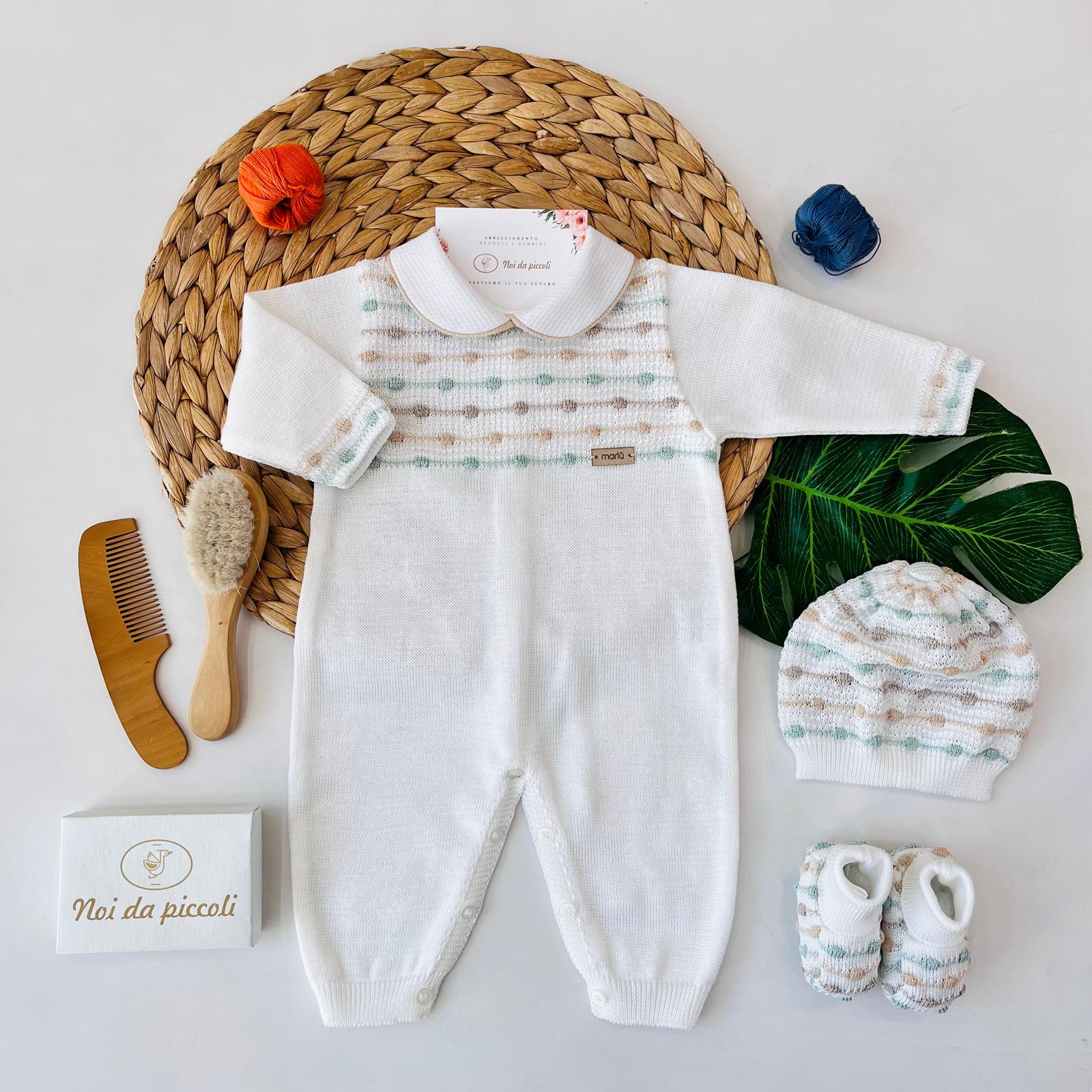 TUTINA CON PARURE BIANCO 100% FILO DI COTONE SALVIA MULTICOLOR - Noi da piccoli