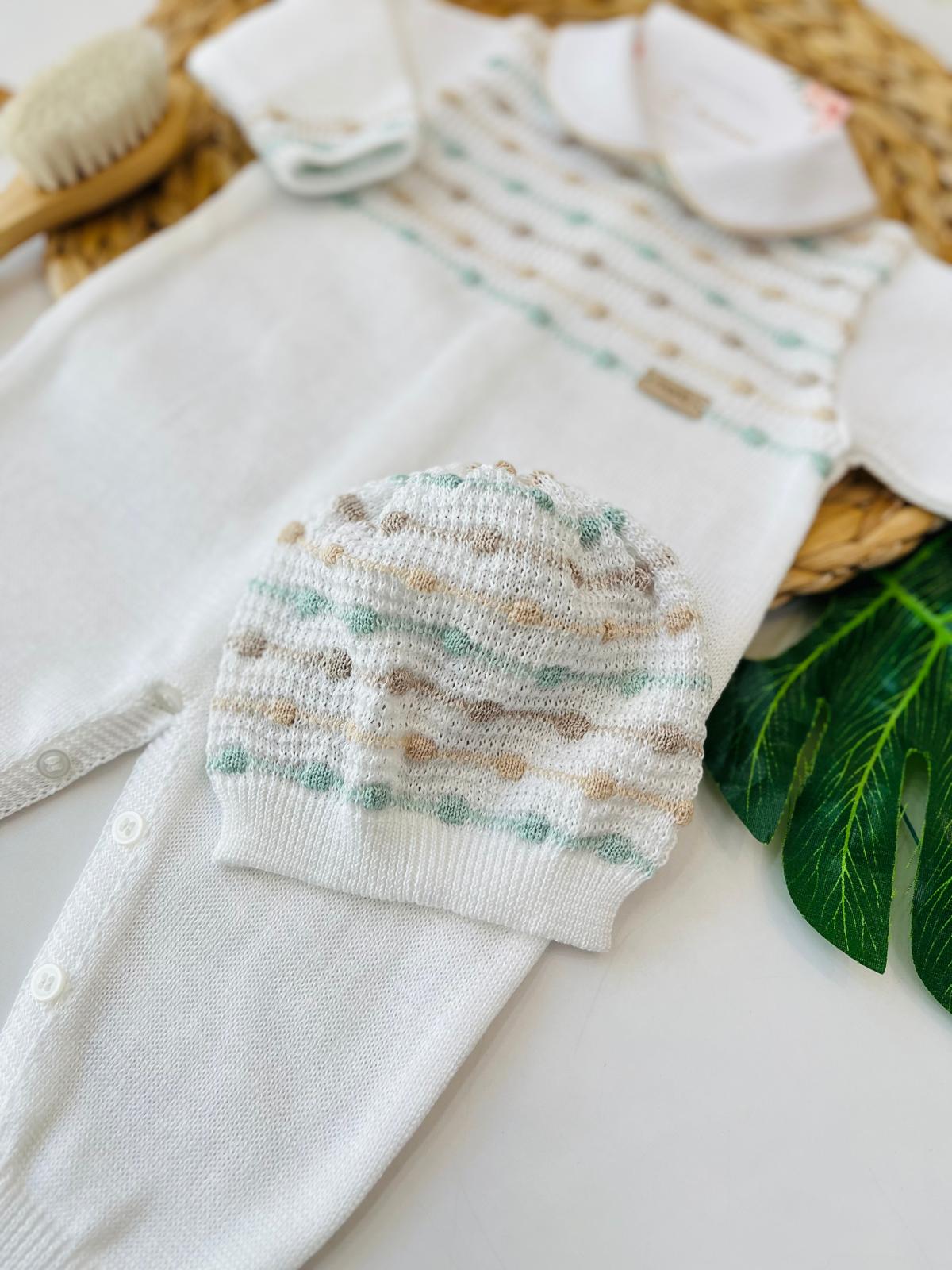 TUTINA CON PARURE BIANCO 100% FILO DI COTONE SALVIA MULTICOLOR - Noi da piccoli