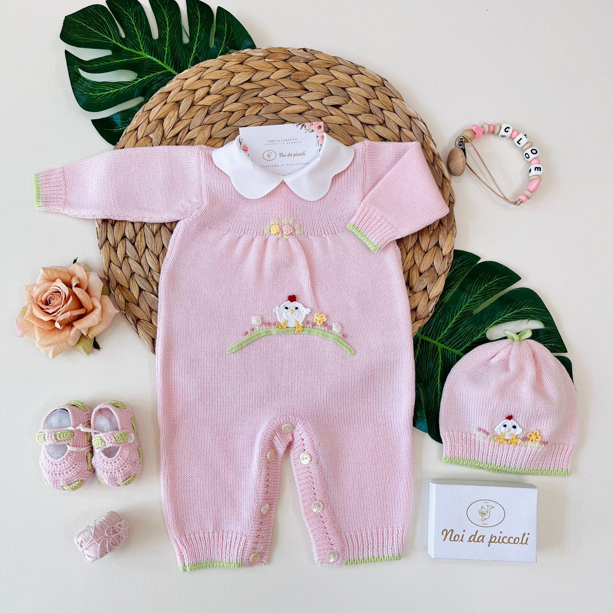 TUTINA CON PARURE ISOTTA 100% LANA MERINO ROSA - Noi da piccoli