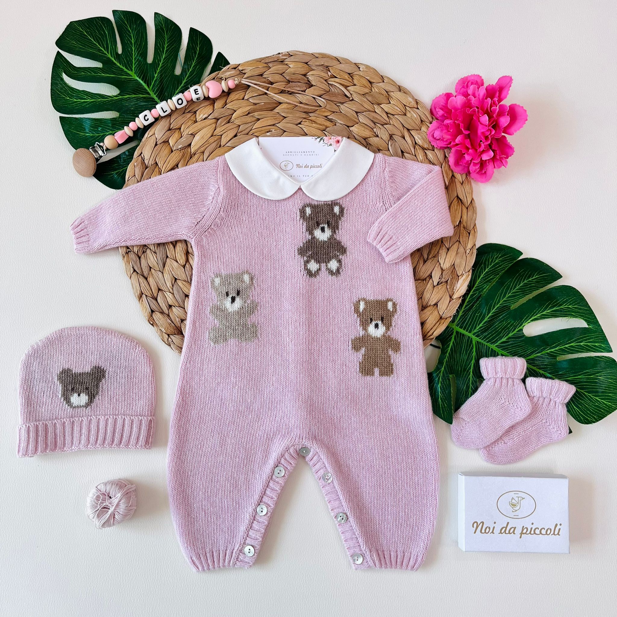 TUTINA CON PARURE LANA MERINO ROSA - Noi da piccoli