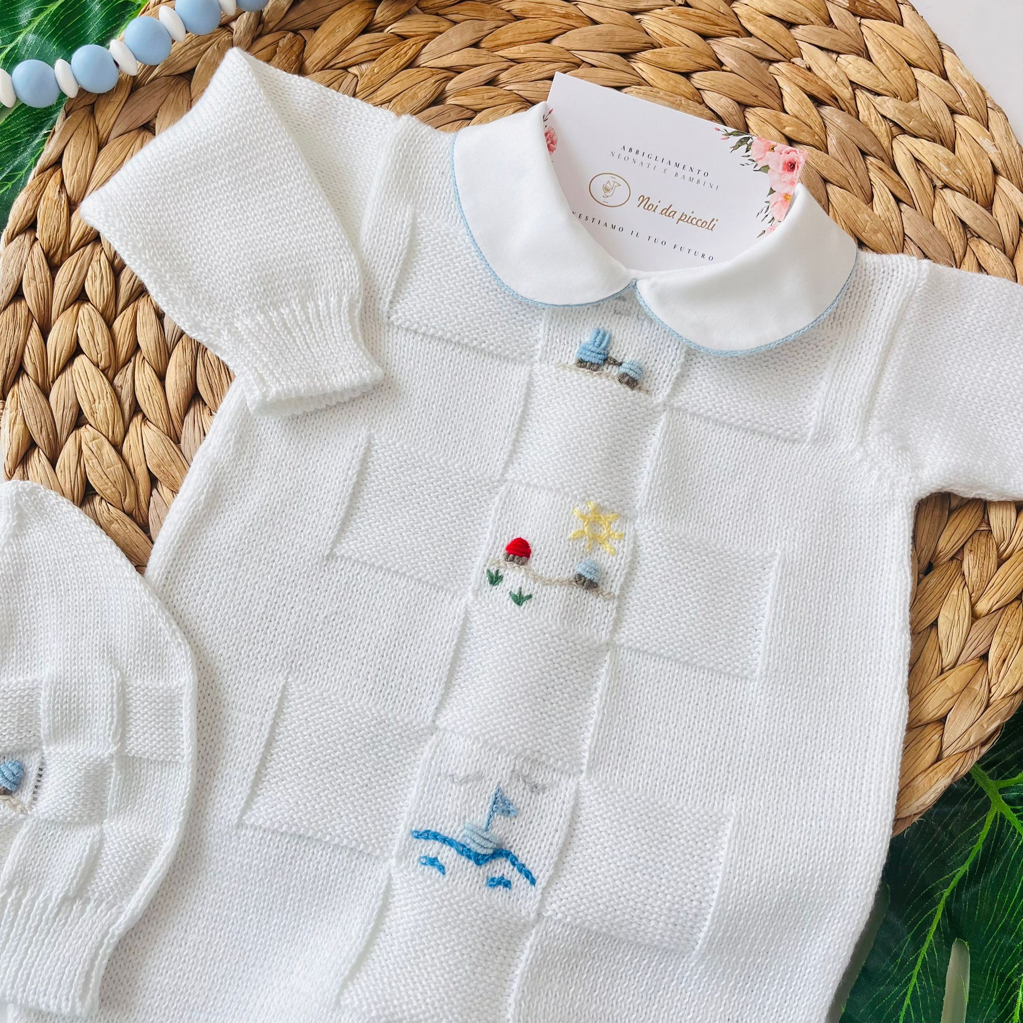 TUTINA CON PARURE MARIO 100% FILO DI COTONE BIANCO - Noi da piccoli