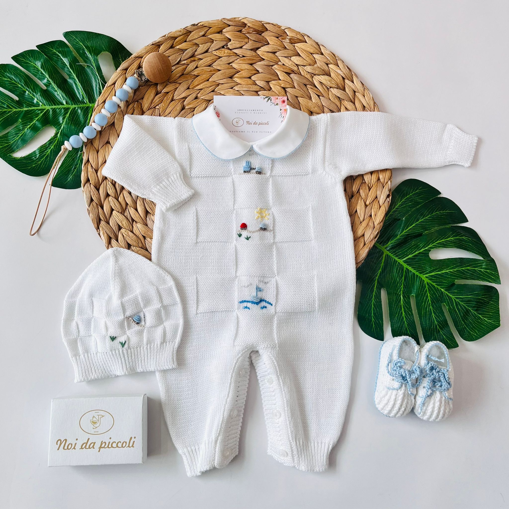 TUTINA CON PARURE MARIO 100% FILO DI COTONE BIANCO - Noi da piccoli