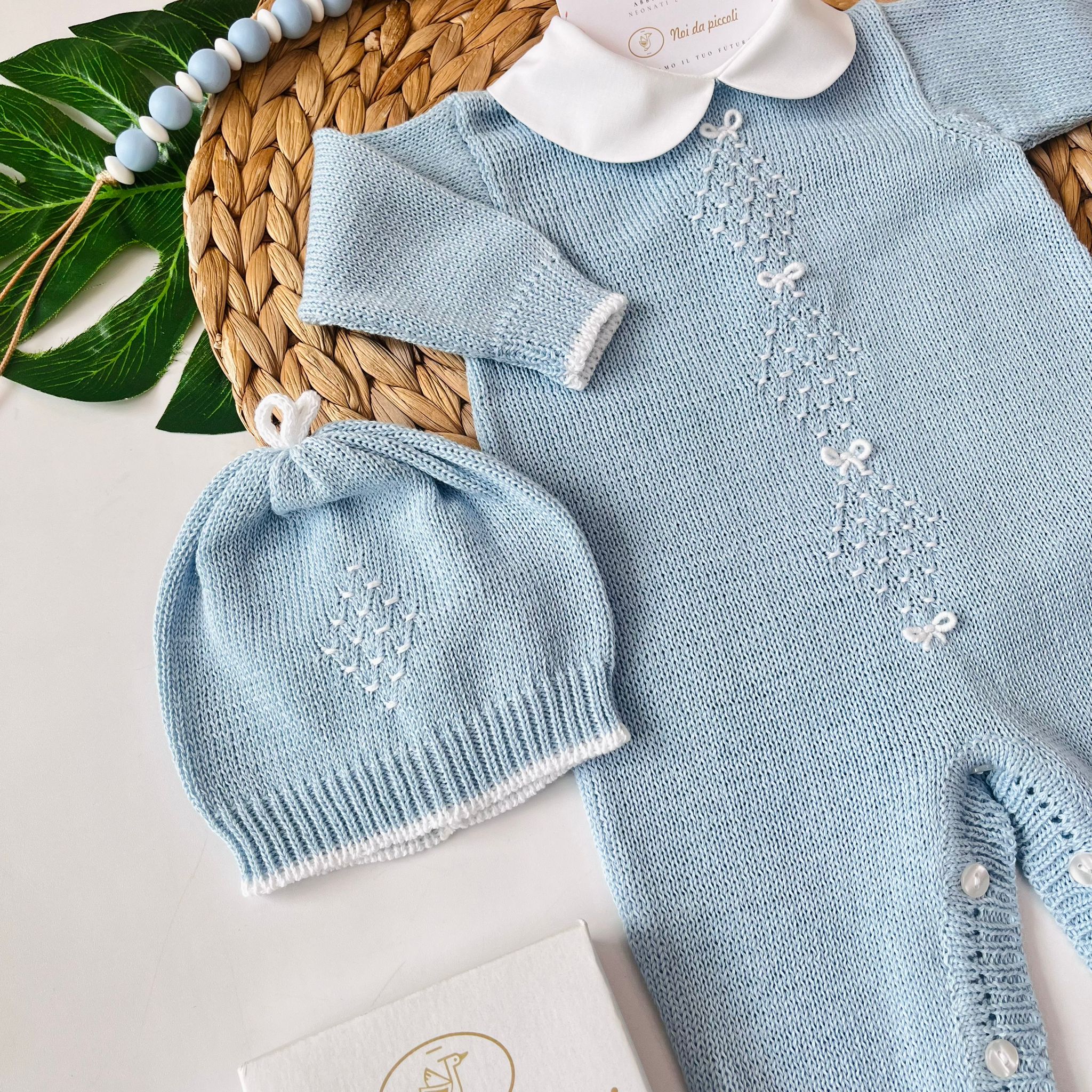 TUTINA CON PARURE PIO 100% FILO DI COTONE CIELO - Noi da piccoli