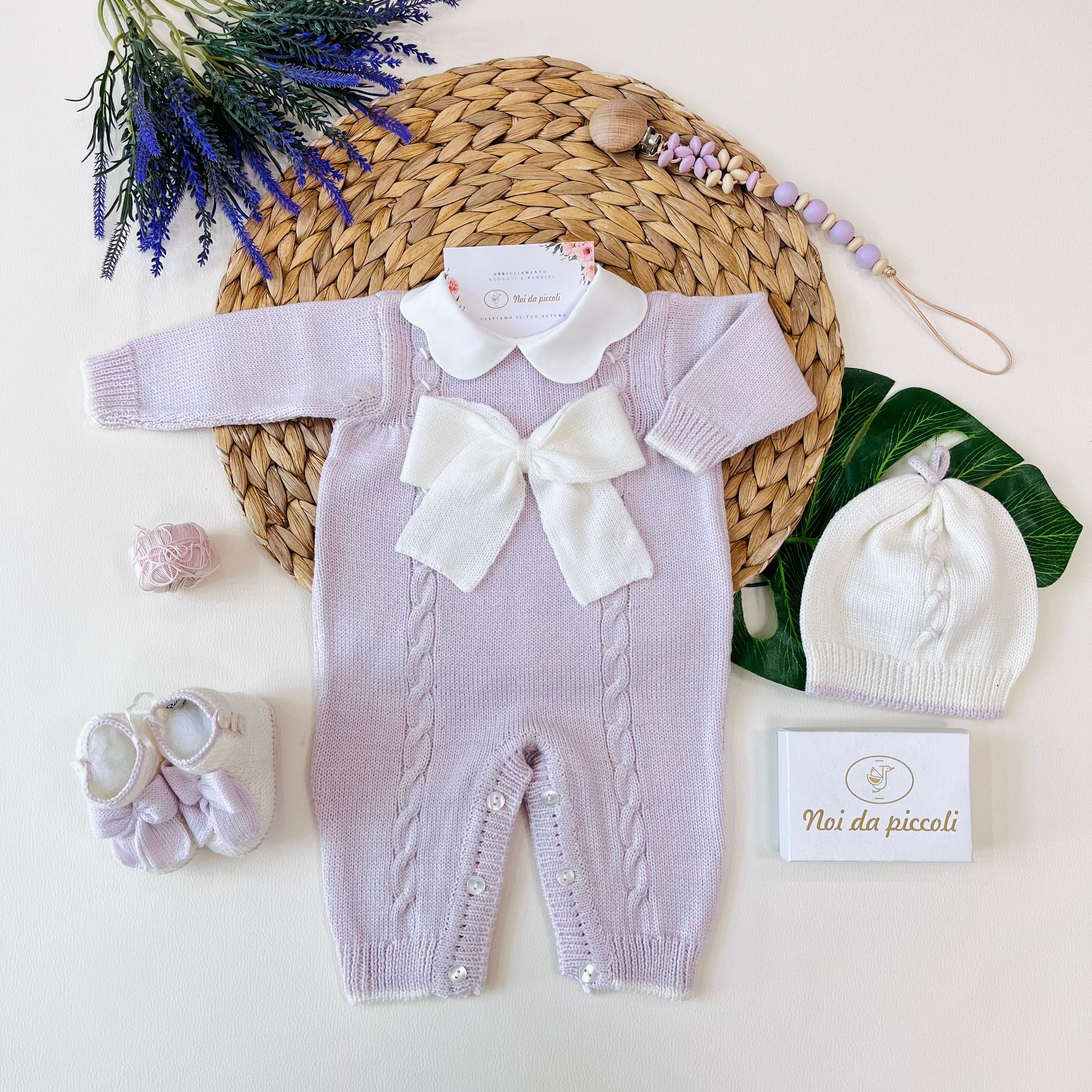 TUTINA CON PARURE REGINA 100% LANA MERINO LILLA - Noi da piccoli