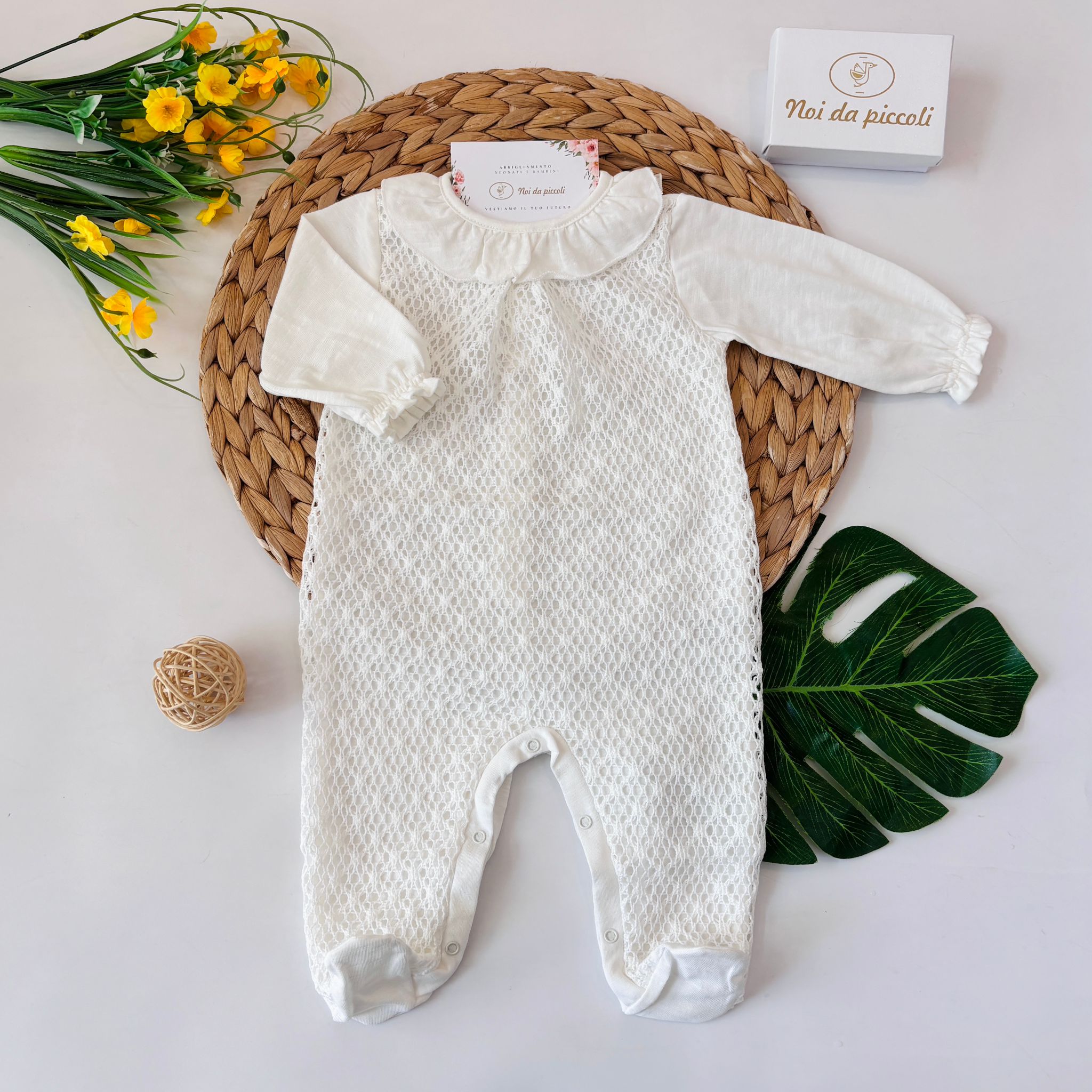 TUTINA CON RICAMI IN COTONE PANNA - Noi da piccoli