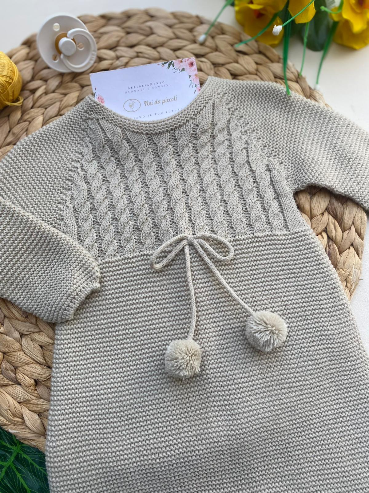 TUTINA CON RICAMINI AD INTRECCIO FILATO CALDO SABBIA - Noi da piccoli