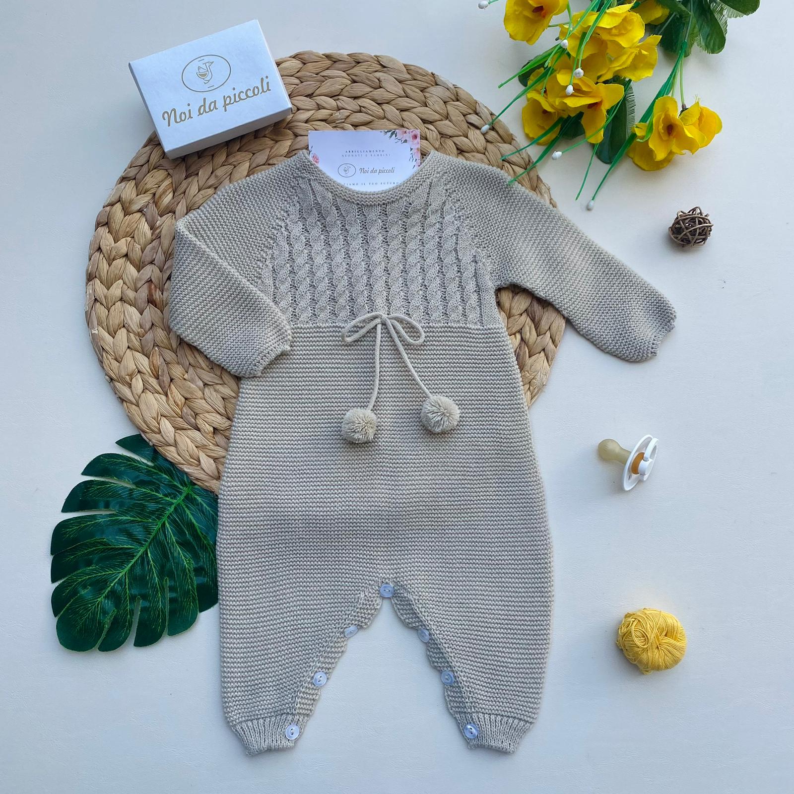 TUTINA CON RICAMINI AD INTRECCIO FILATO CALDO SABBIA - Noi da piccoli