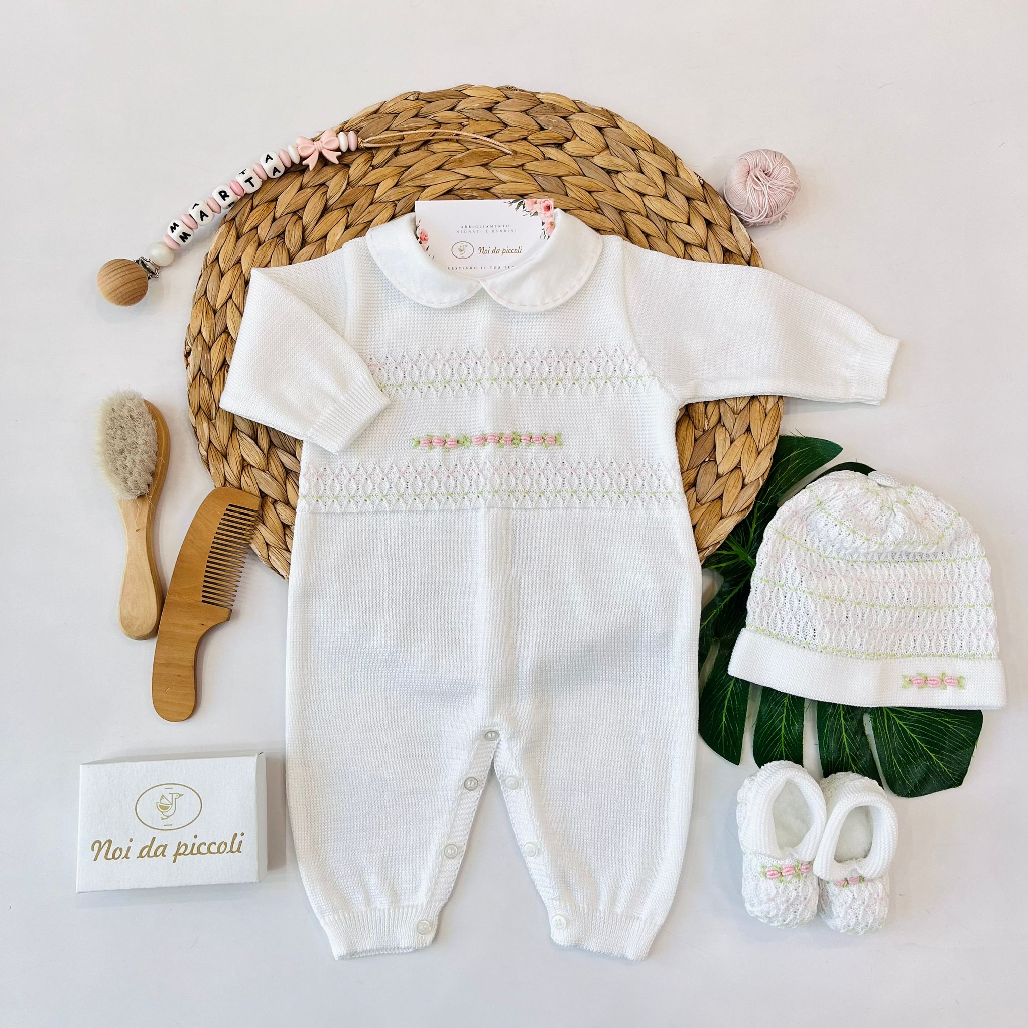 TUTINA CON SET PARURE 100% FILO DI COTONE ROSA LIME - Noi da piccoli