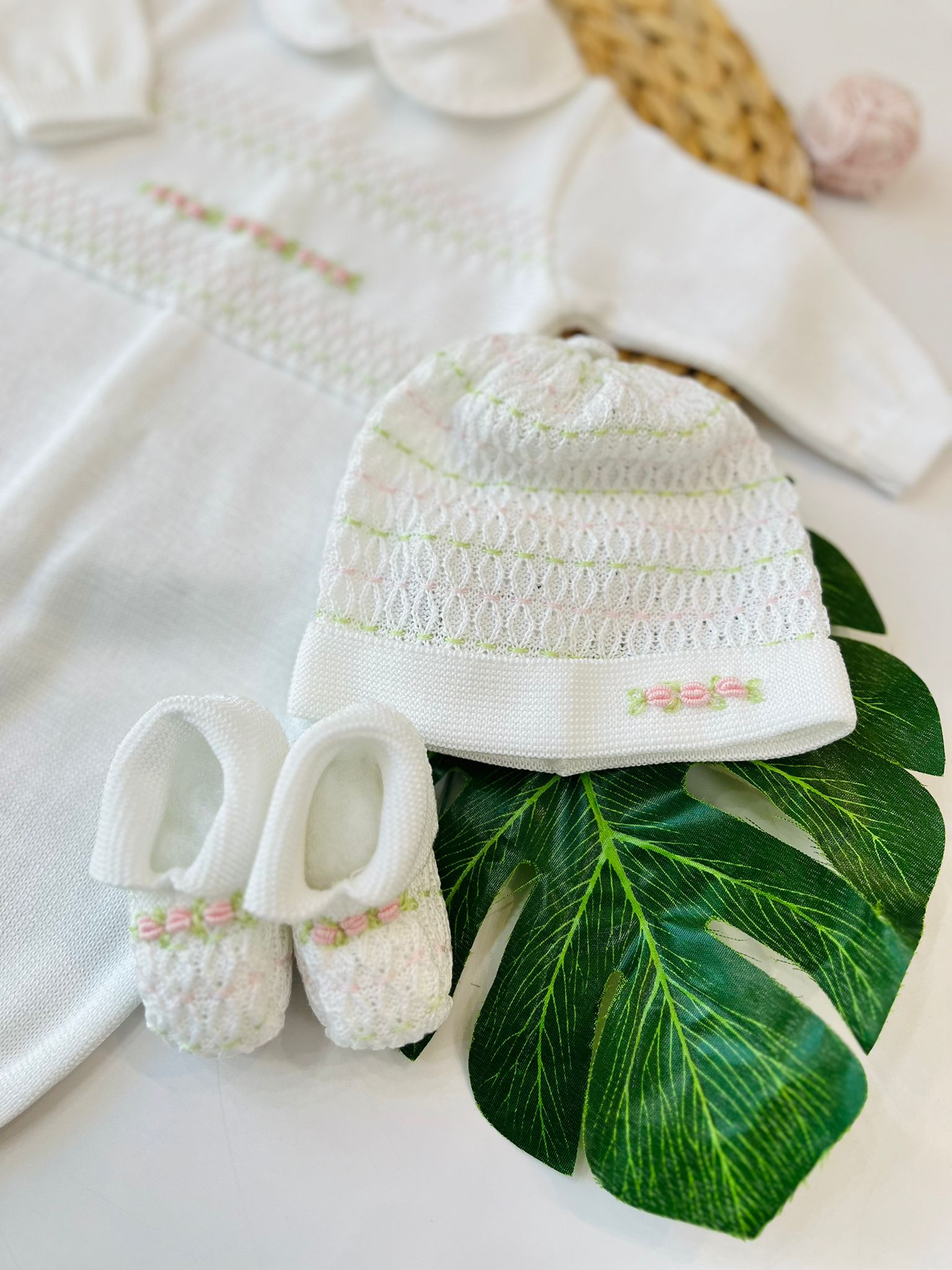 TUTINA CON SET PARURE 100% FILO DI COTONE ROSA LIME - Noi da piccoli