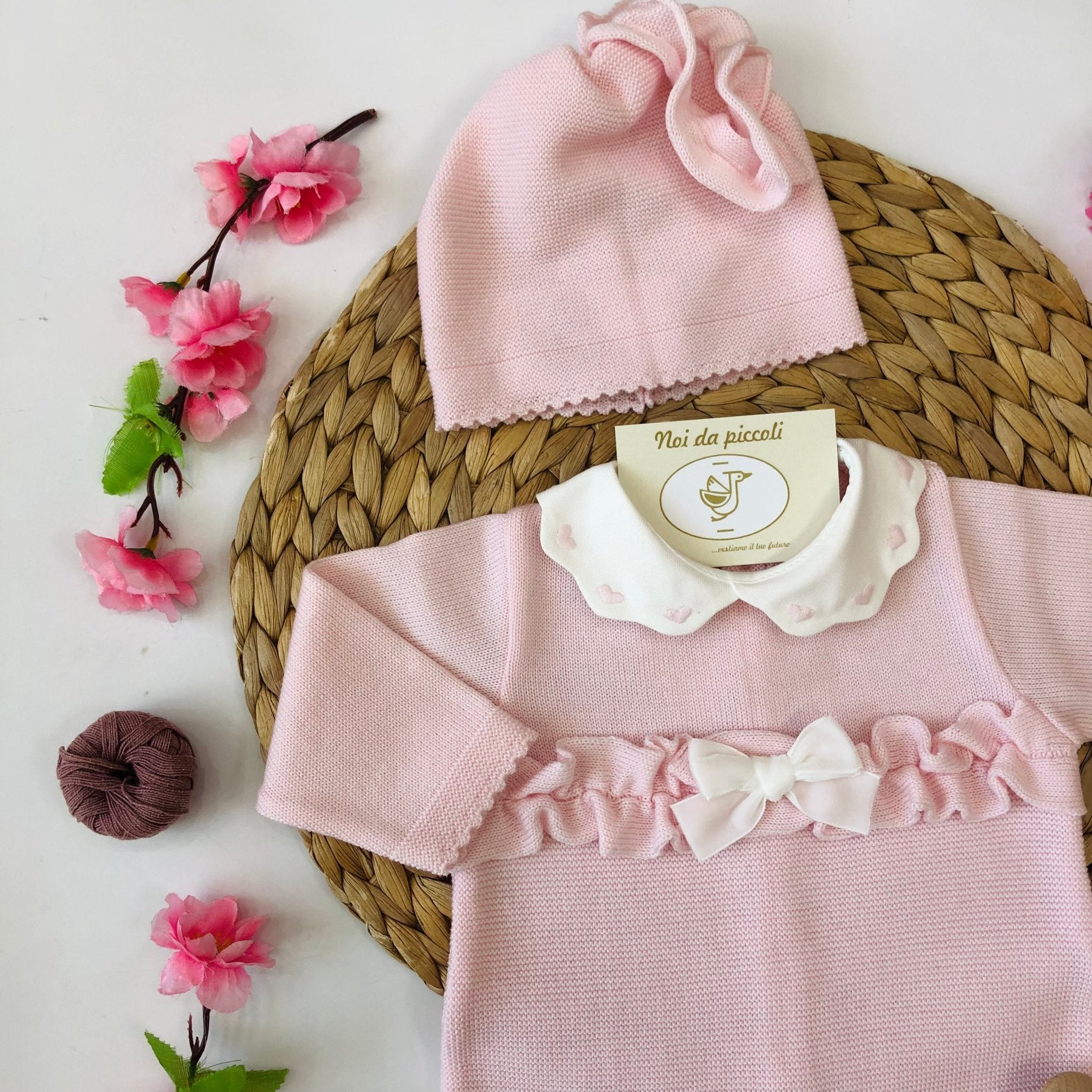 TUTINA CON SET PARURE 100% LANA PANNA ROSA - Noi da piccoli