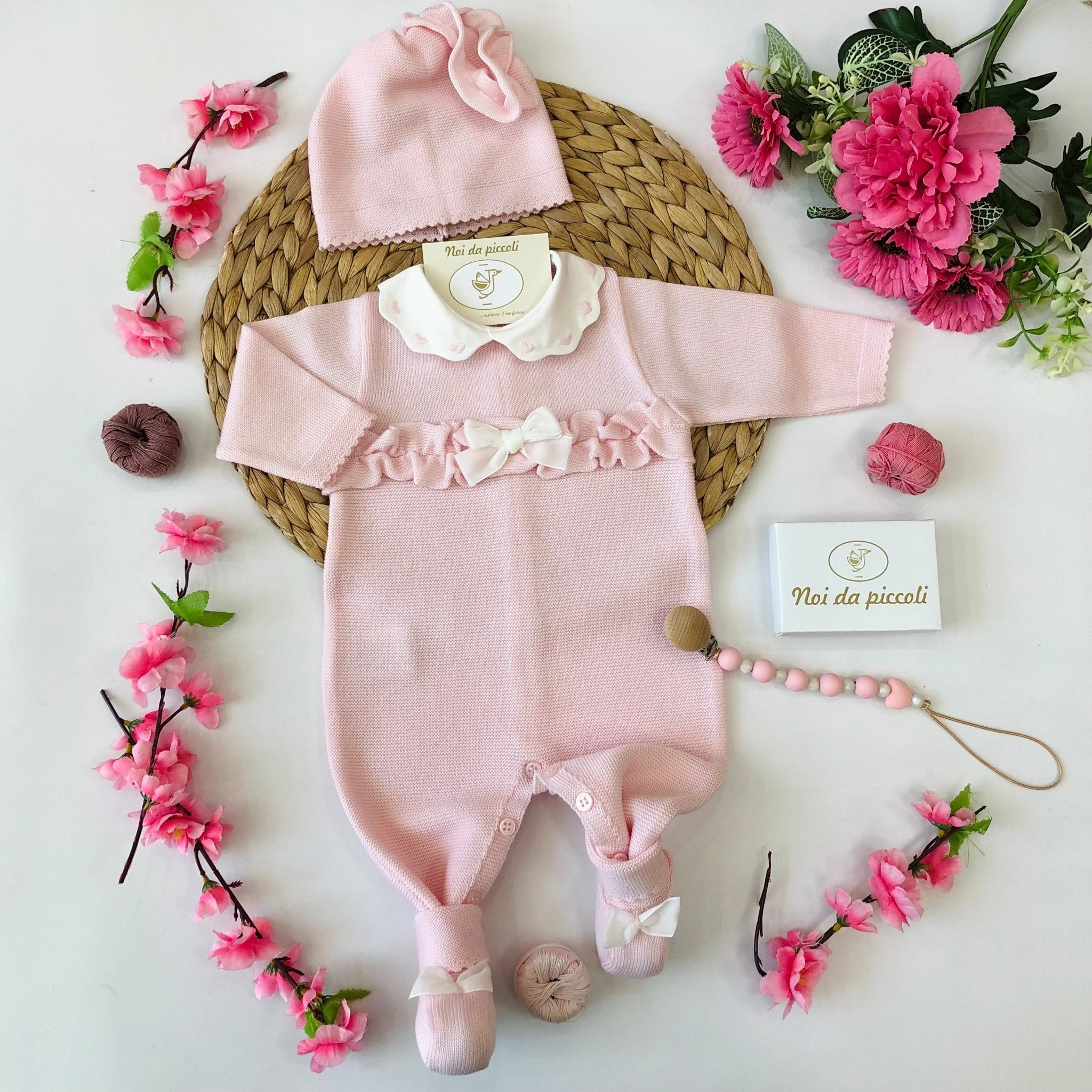 TUTINA CON SET PARURE 100% LANA PANNA ROSA - Noi da piccoli