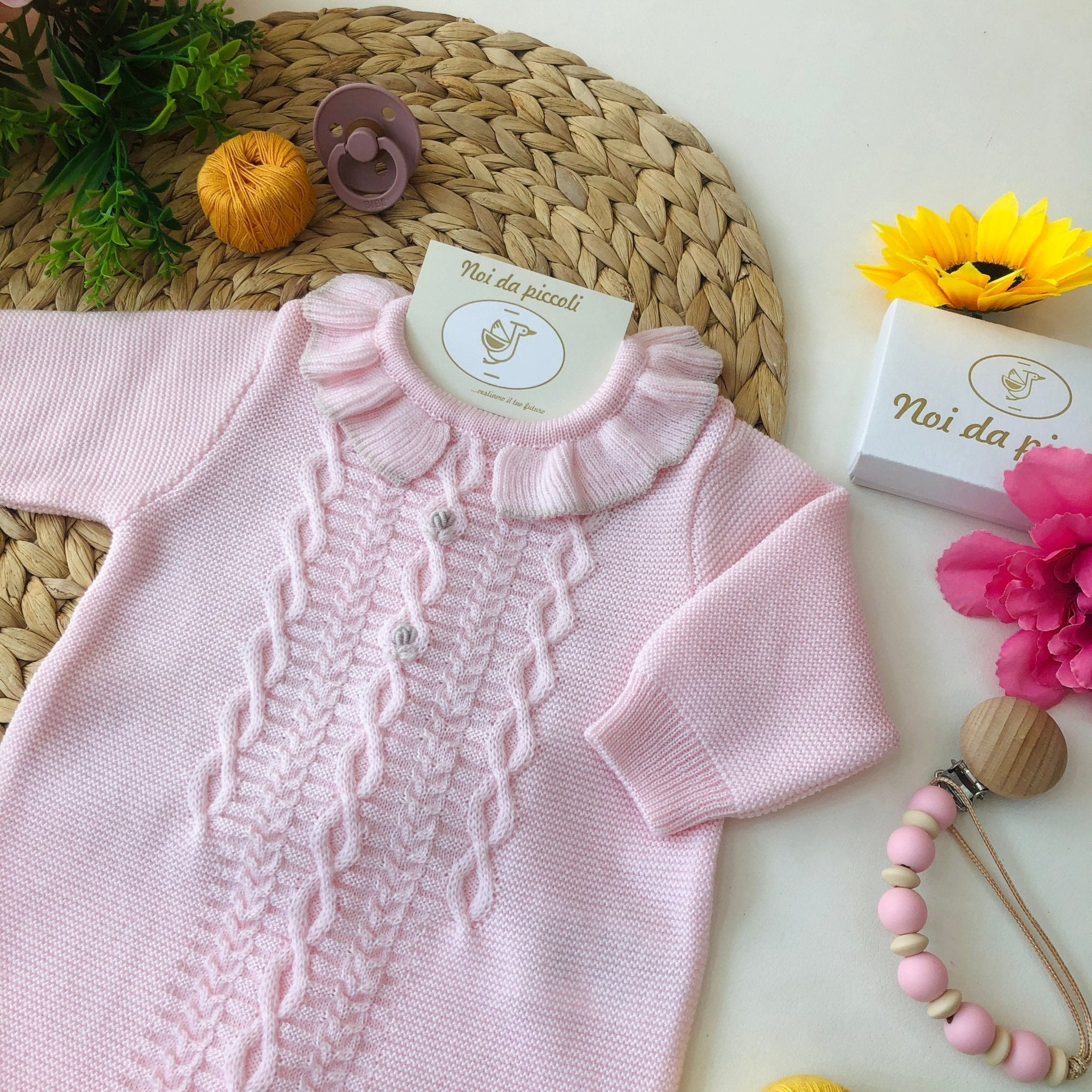 TUTINA CON SET PARURE 100% LANA ROSA NUVOLA - Noi da piccoli