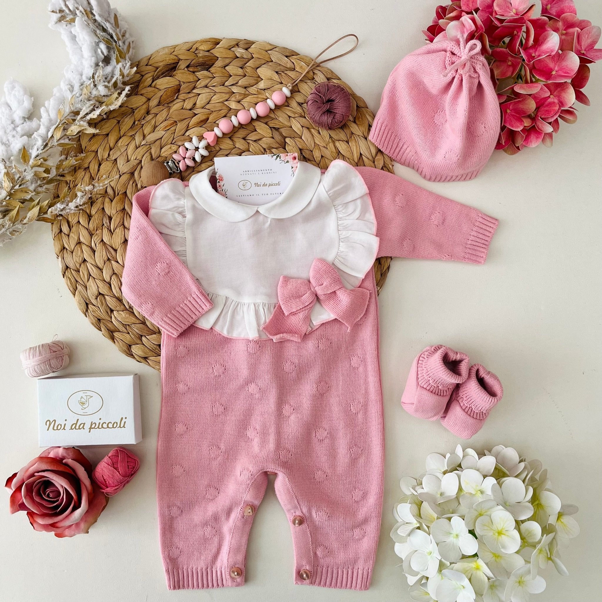 TUTINA CON SET PARURE ROSA BEBE MISTO LANA - Noi da piccoli