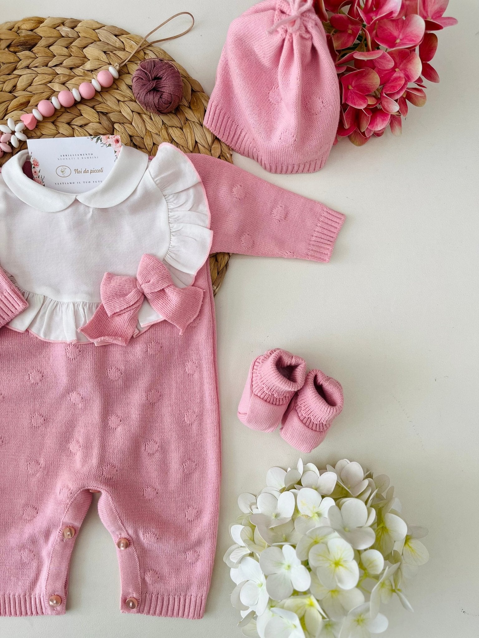 TUTINA CON SET PARURE ROSA BEBE MISTO LANA - Noi da piccoli