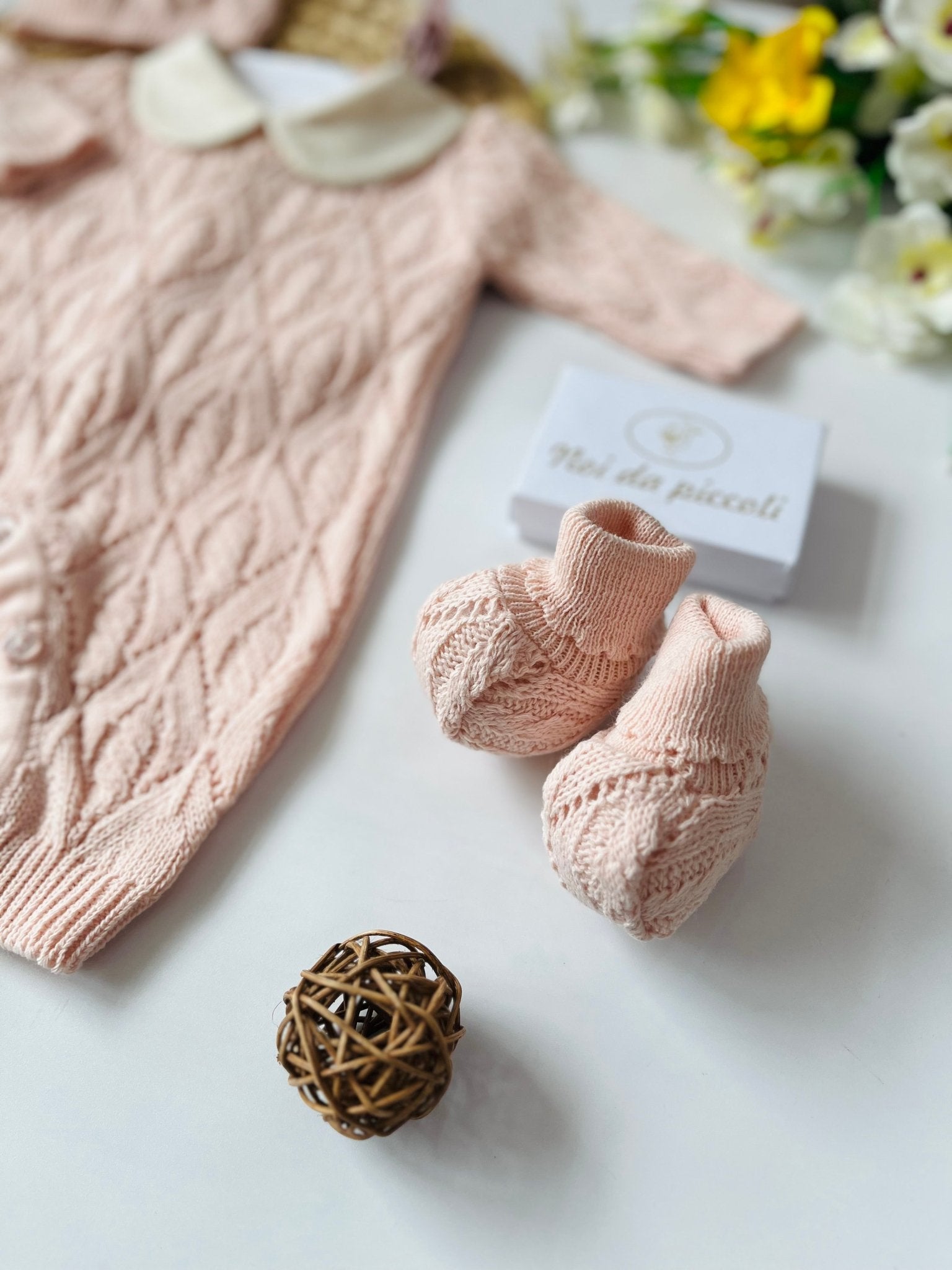 TUTINA CON SET PARURE ROSA BEIGE MISTO LANA - Noi da piccoli