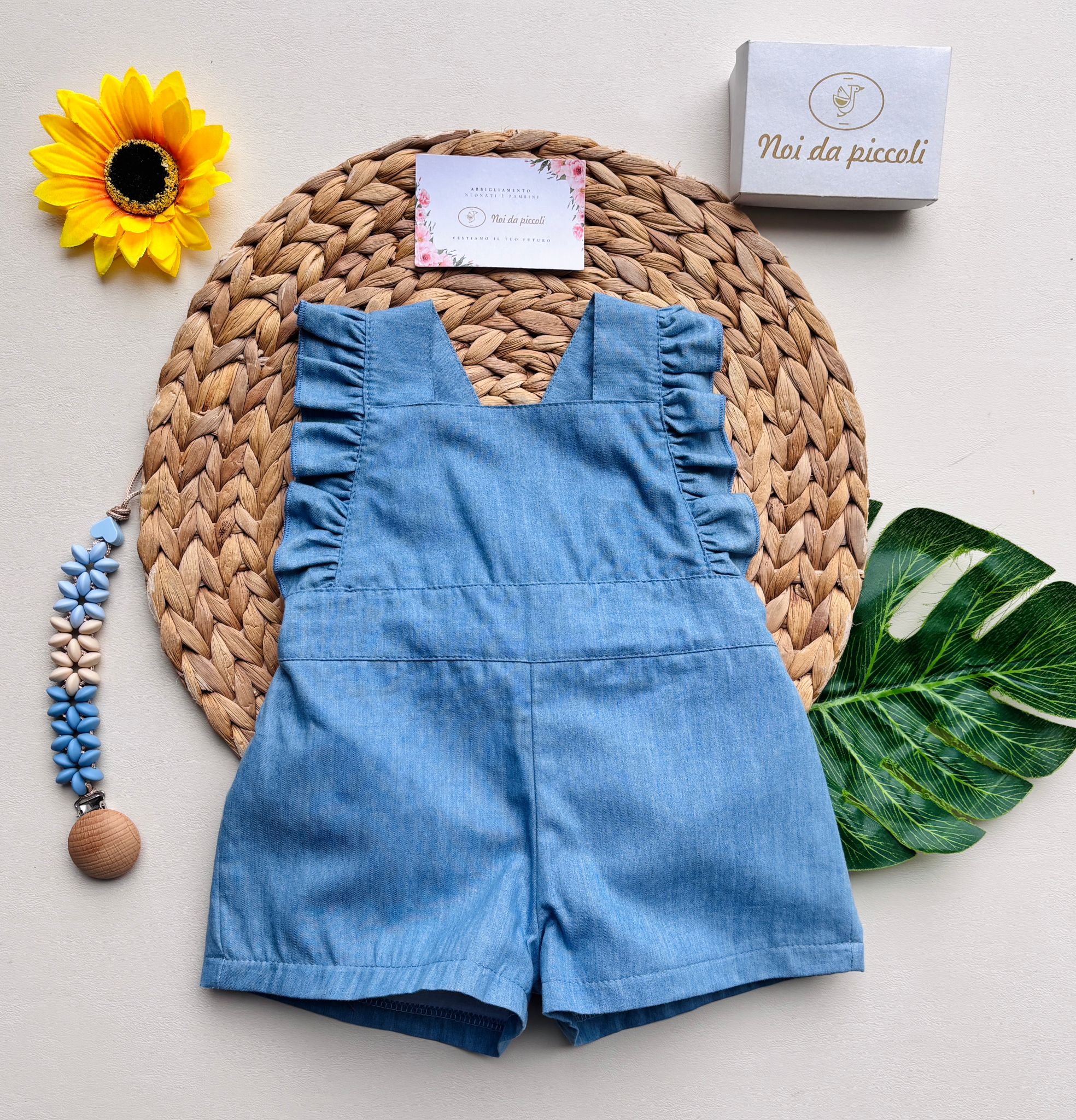 TUTINA CORTA IN COTONE A GIRO MANICA CON FIOCCHETTO SUL DIETRO AZUL - Noi da piccoli