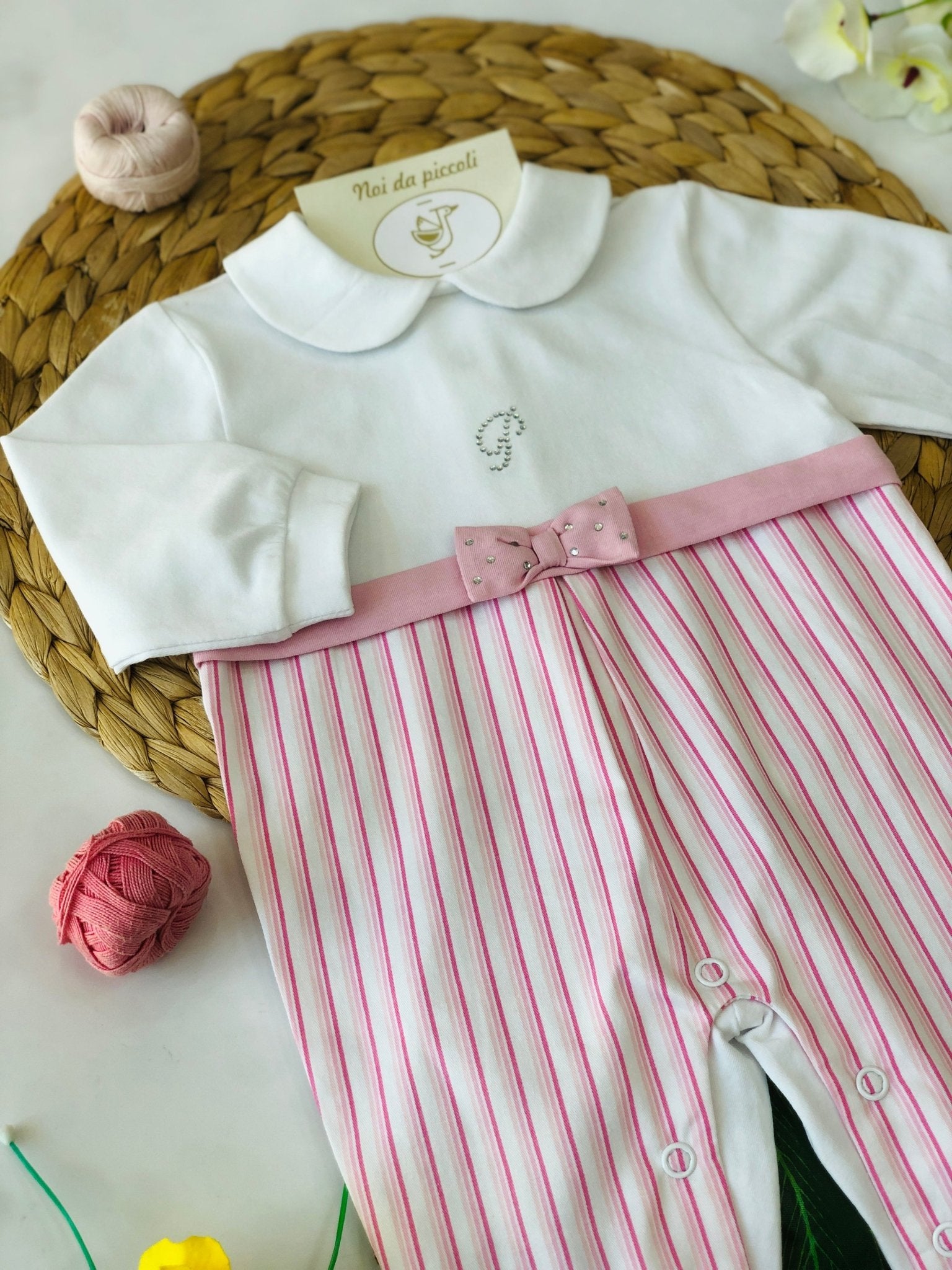 TUTINA COTONE BIANCO E RIGHETTE ROSA - Noi da piccoli