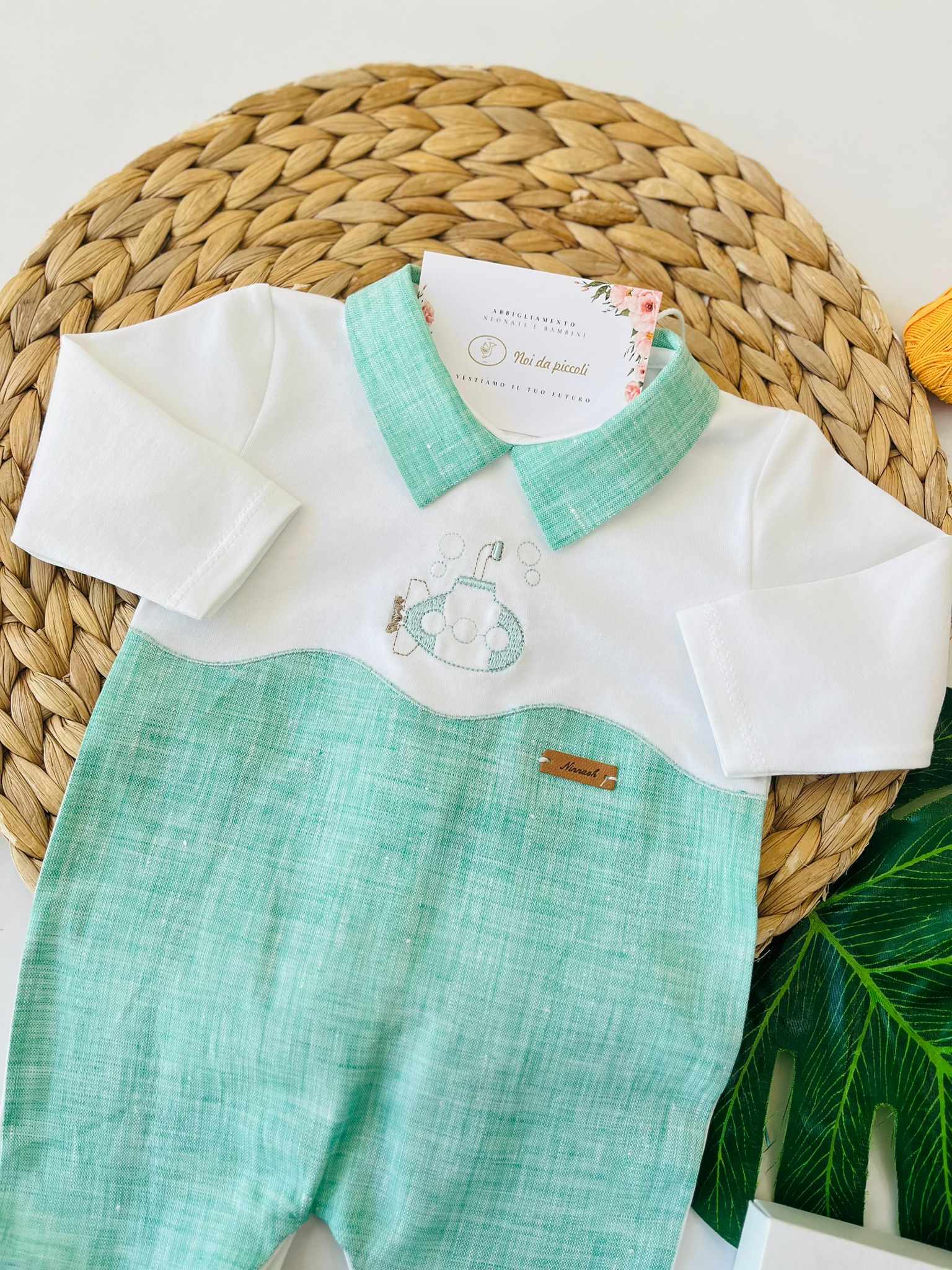 TUTINA COTONE E LINO BIANCO VERDE SOTTOMARINO - Noi da piccoli