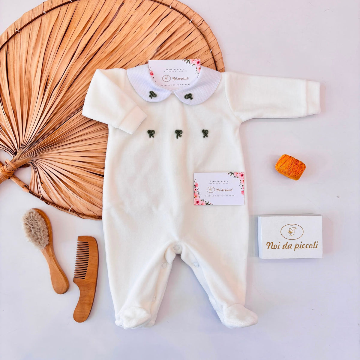 Tutina Fiocchettini in Ciniglia Panna Salvia Bebe' Margo' - Noi da piccoli