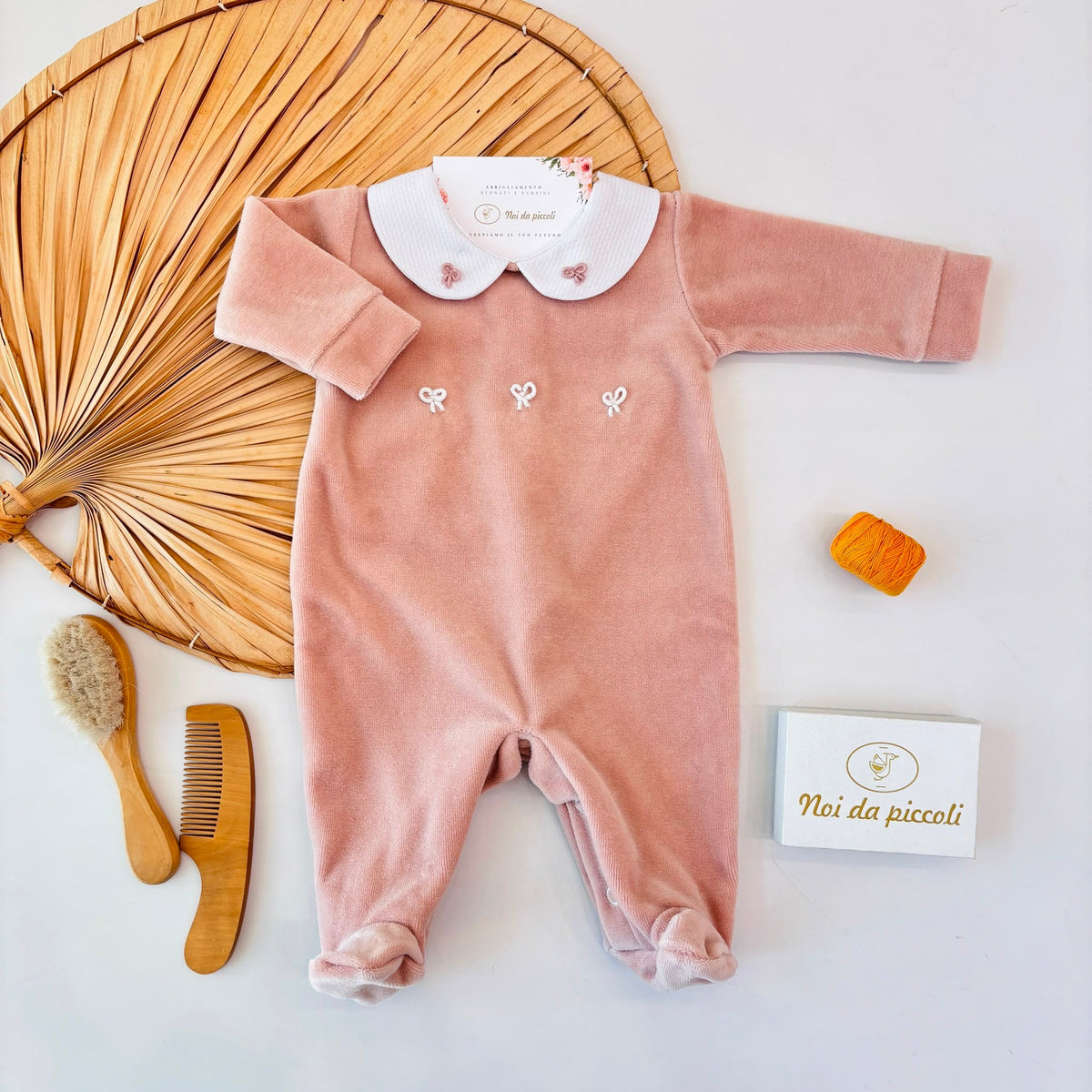 Tutina Fiocchettini in Ciniglia Rosa Cipria Bebe' Margo' - Noi da piccoli
