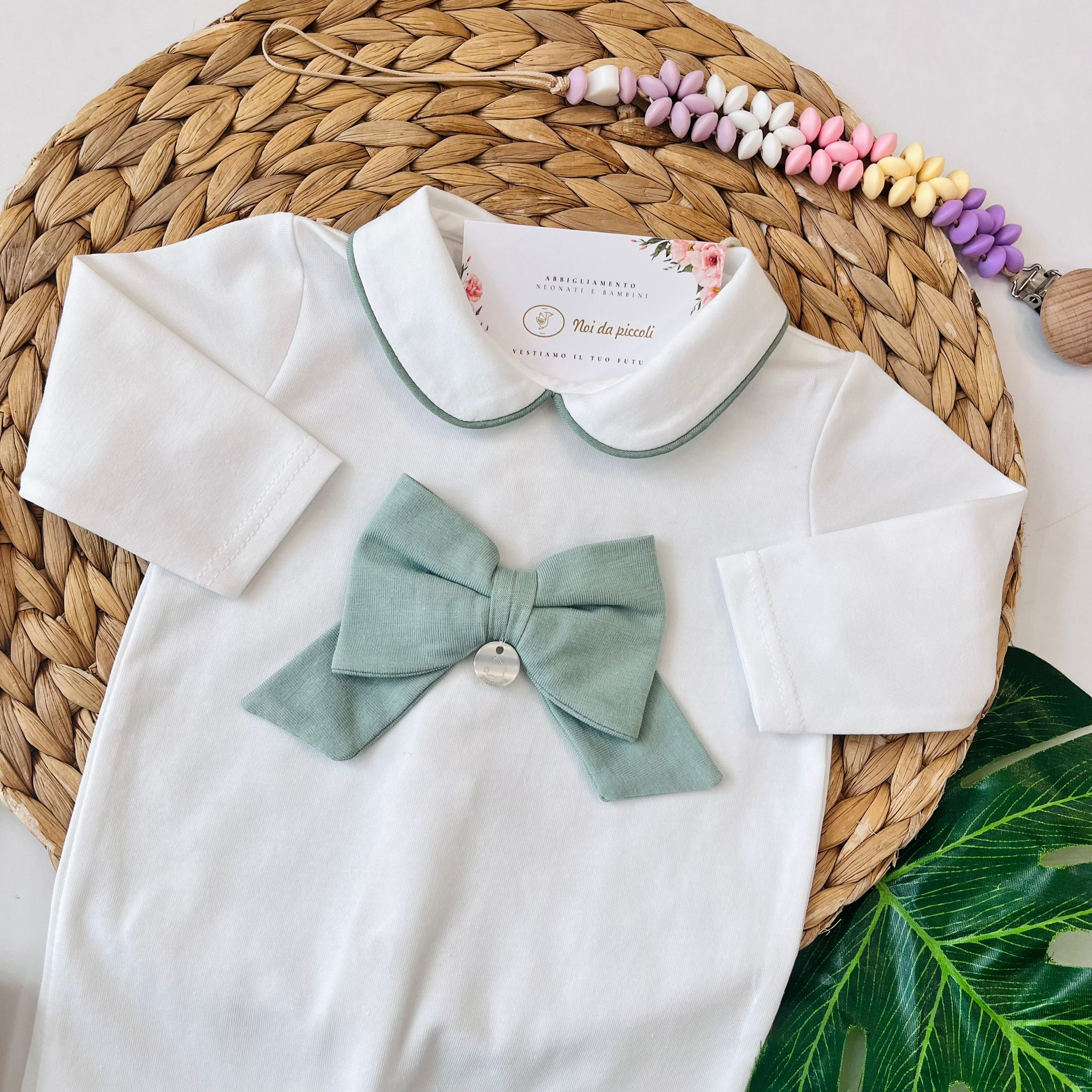 TUTINA FIOCCO COTONE FRESCO BIANCO SALVIA - Noi da piccoli