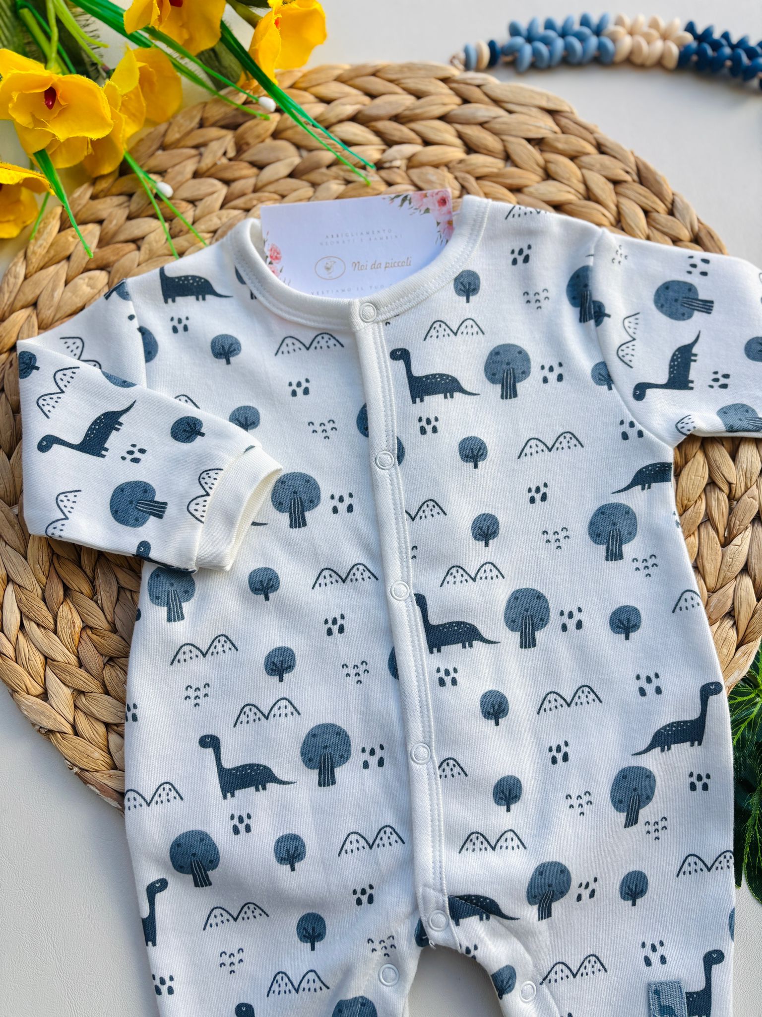 TUTINA IN CALDO COTONE ANTIPANICO CON ALBERELLI E DINOSAURI BIANCO E NUBE - Noi da piccoli