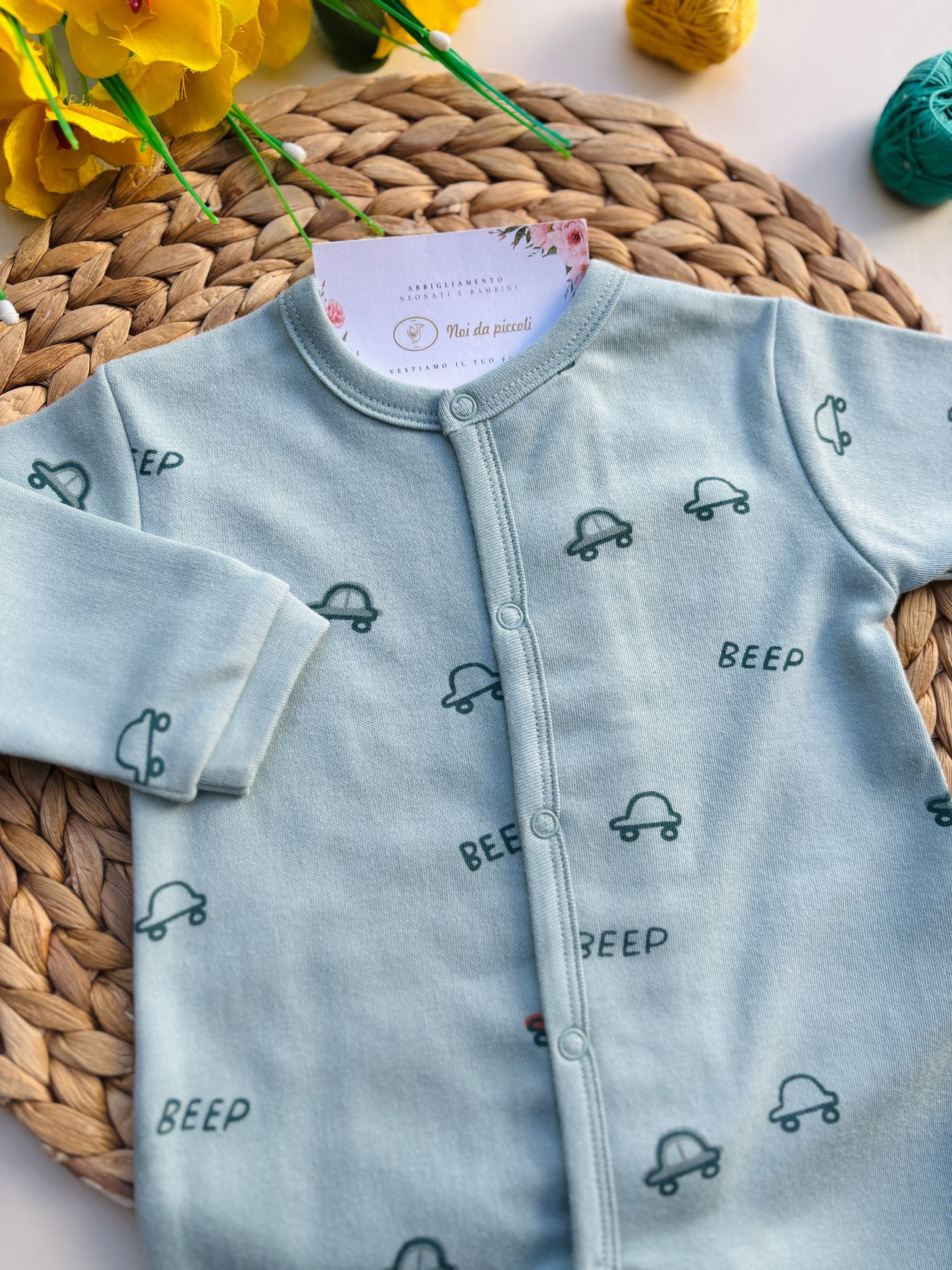 TUTINA IN CALDO COTONE ANTIPANICO CON MACCHININE VERDE - Noi da piccoli