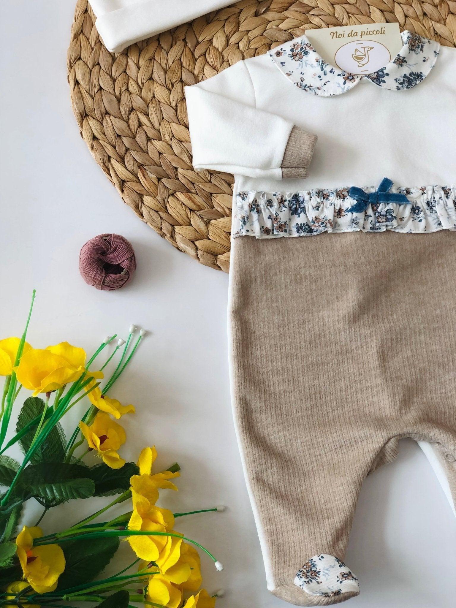 TUTINA IN CALDO COTONE BEIGE E POLVERE FIORI - Noi da piccoli