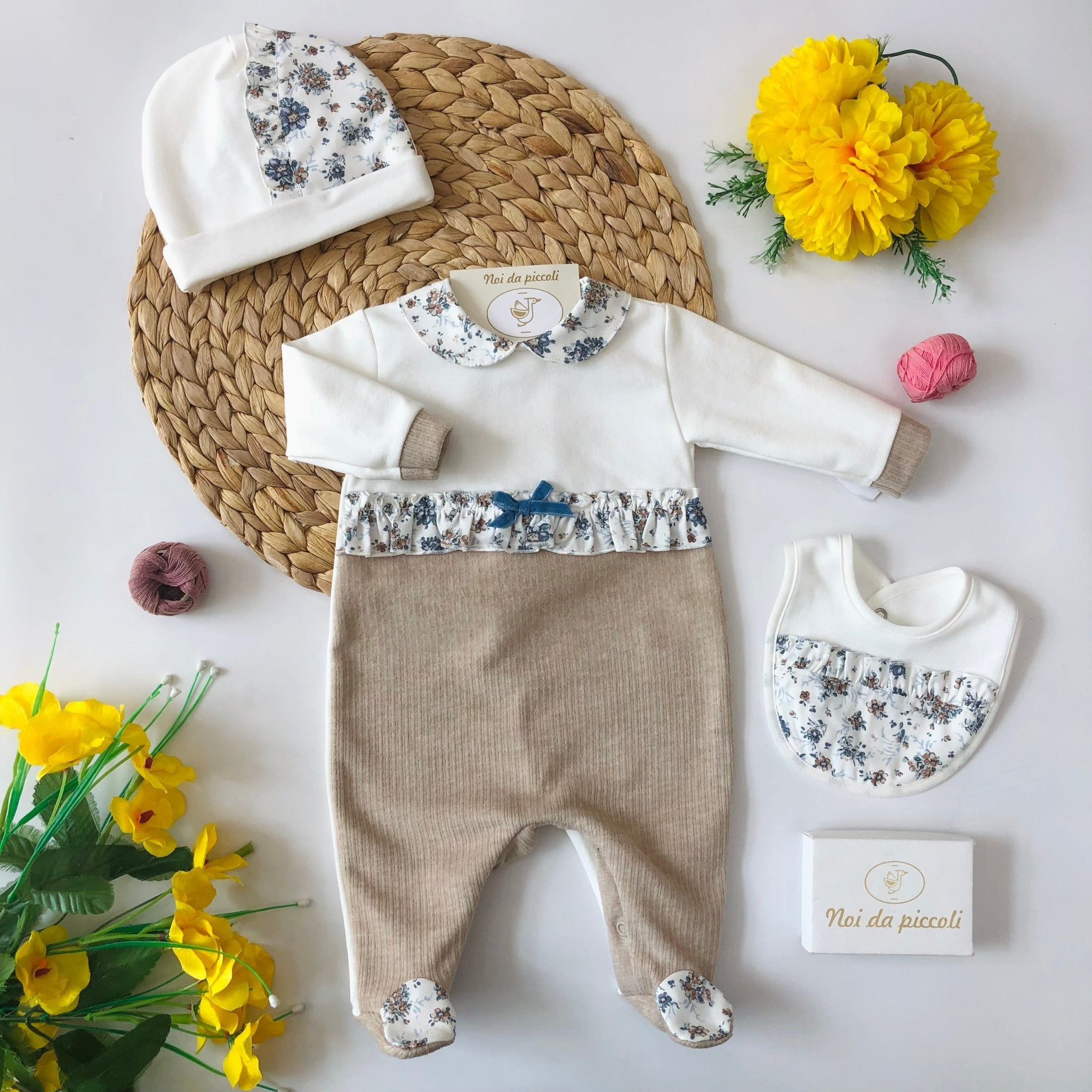 TUTINA IN CALDO COTONE BEIGE E POLVERE FIORI - Noi da piccoli