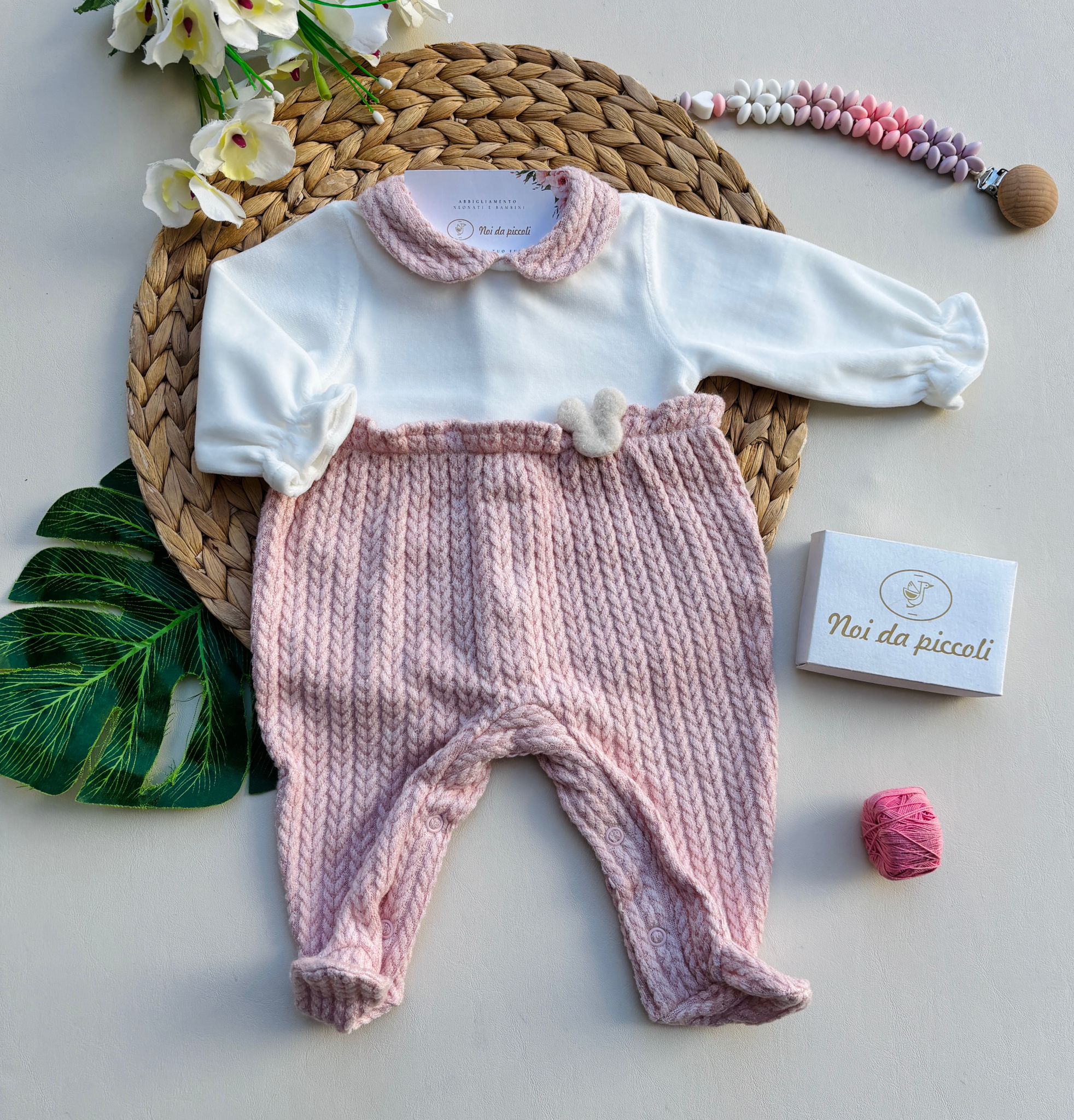 TUTINA IN CINIGLIA AD INTRECCIO E ORSETTO BIANCO ROSA - Noi da piccoli
