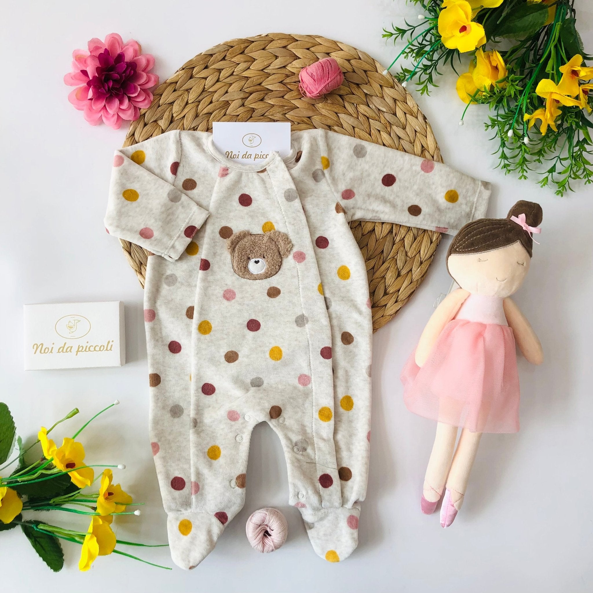 TUTINA IN CINIGLIA BEIGE POIS COLORATI - Noi da piccoli