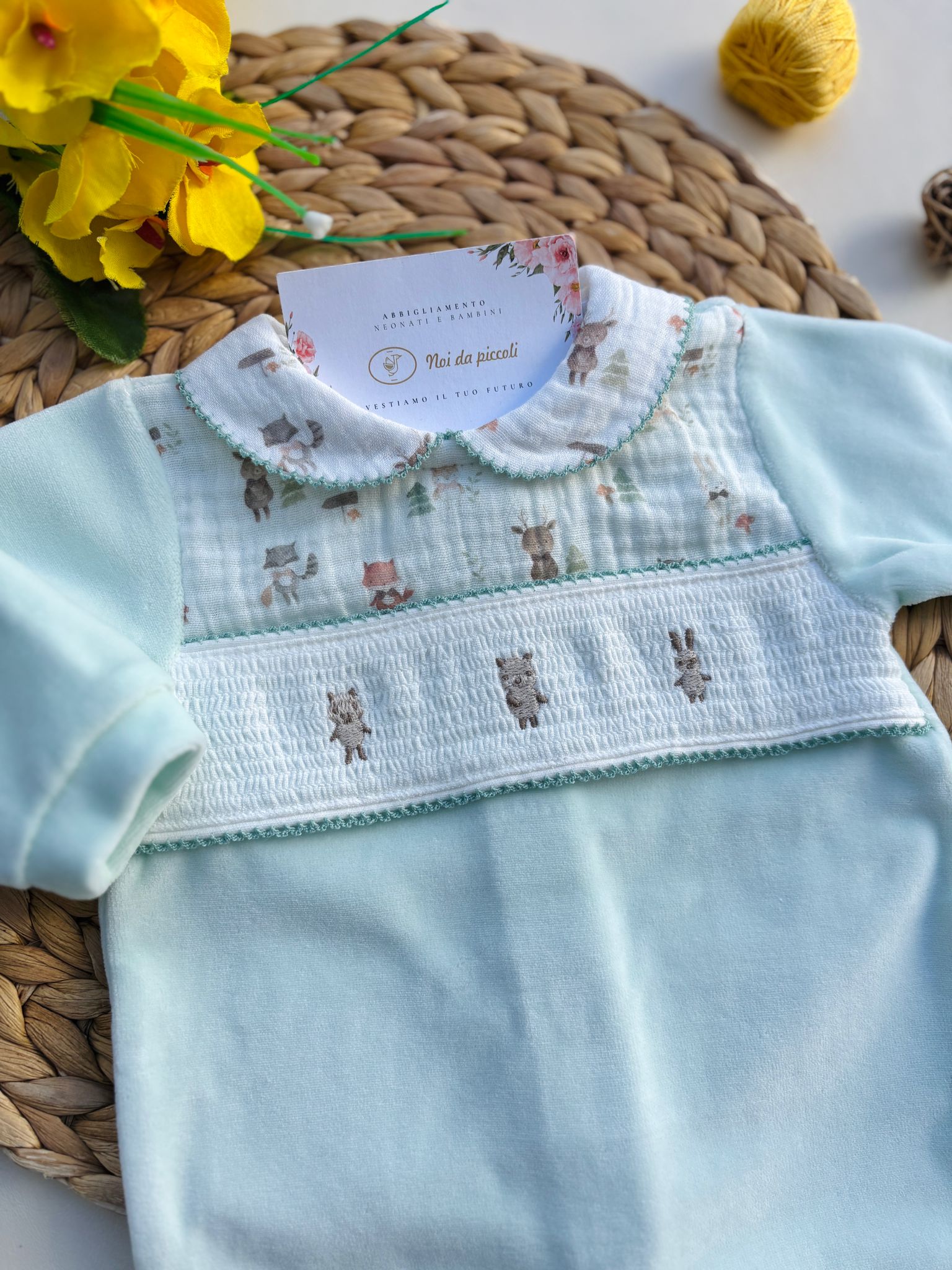 TUTINA IN CINIGLIA CON ANIMALI VERDE ACQUA - Noi da piccoli