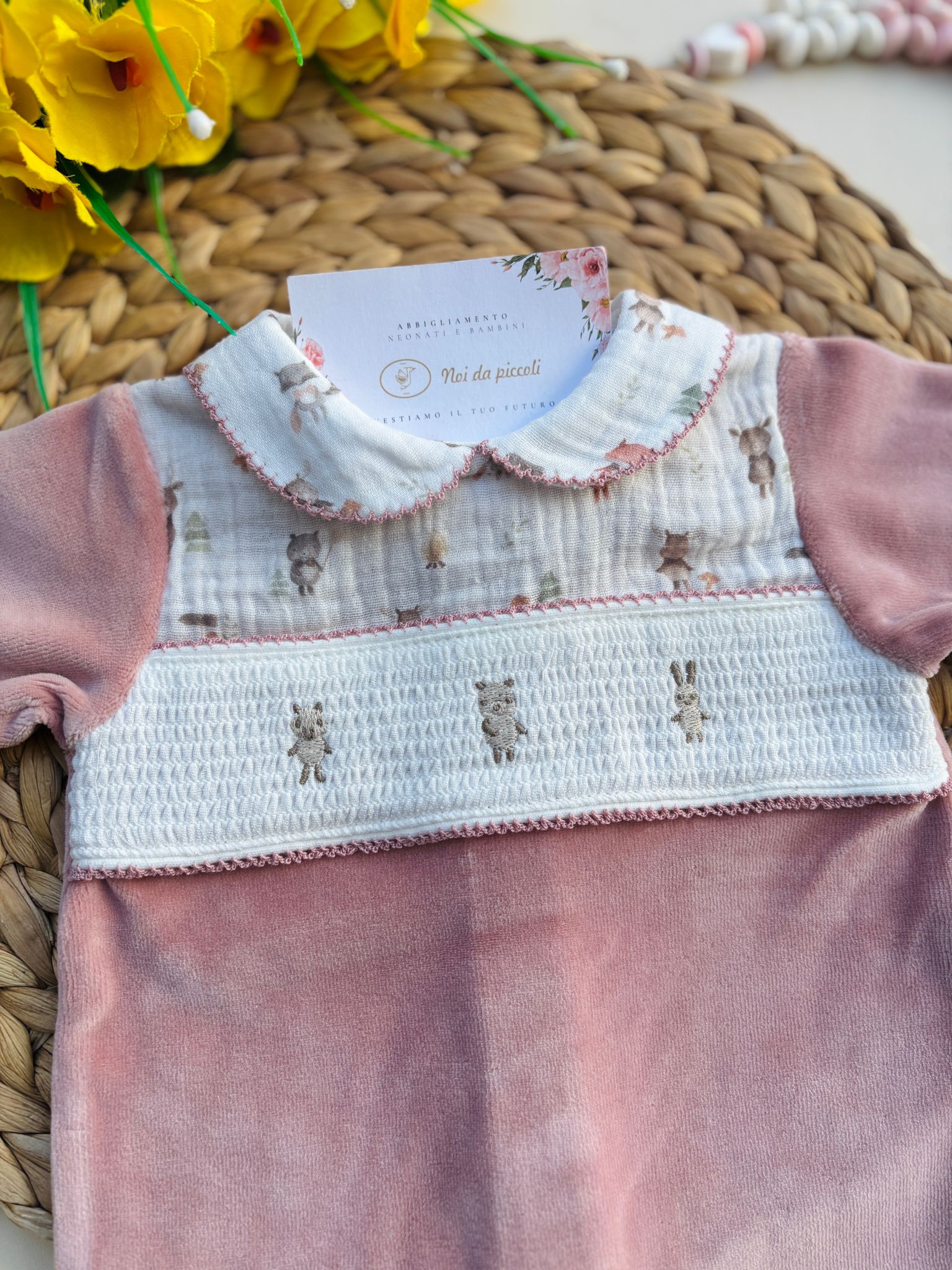 TUTINA IN CINIGLIA CON ANIMALINI ROSA SCURO - Noi da piccoli