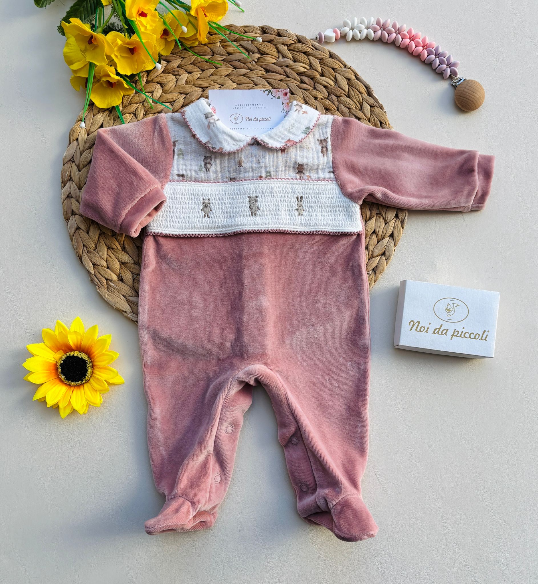 TUTINA IN CINIGLIA CON ANIMALINI ROSA SCURO - Noi da piccoli