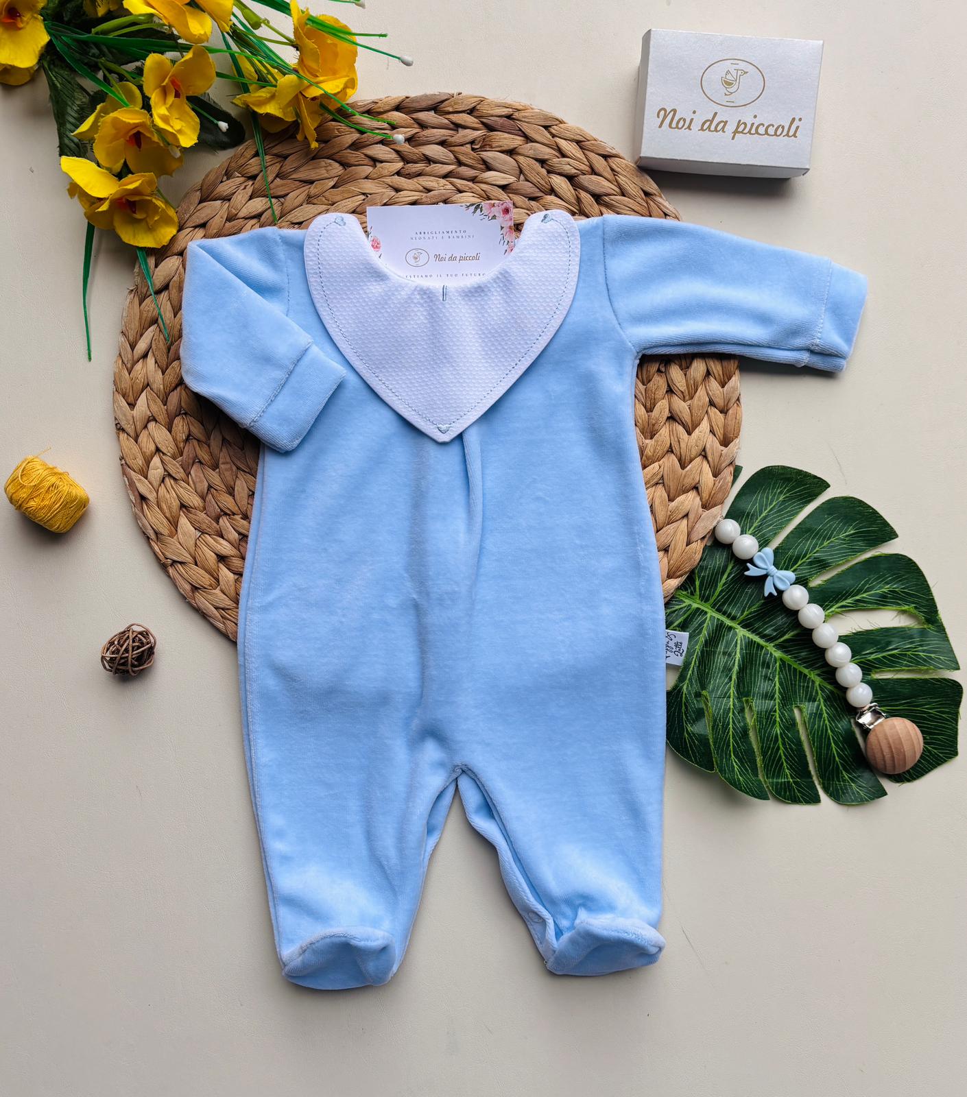 TUTINA IN CINIGLIA CON COLLETTO A CUORICINO CIELO - Noi da piccoli