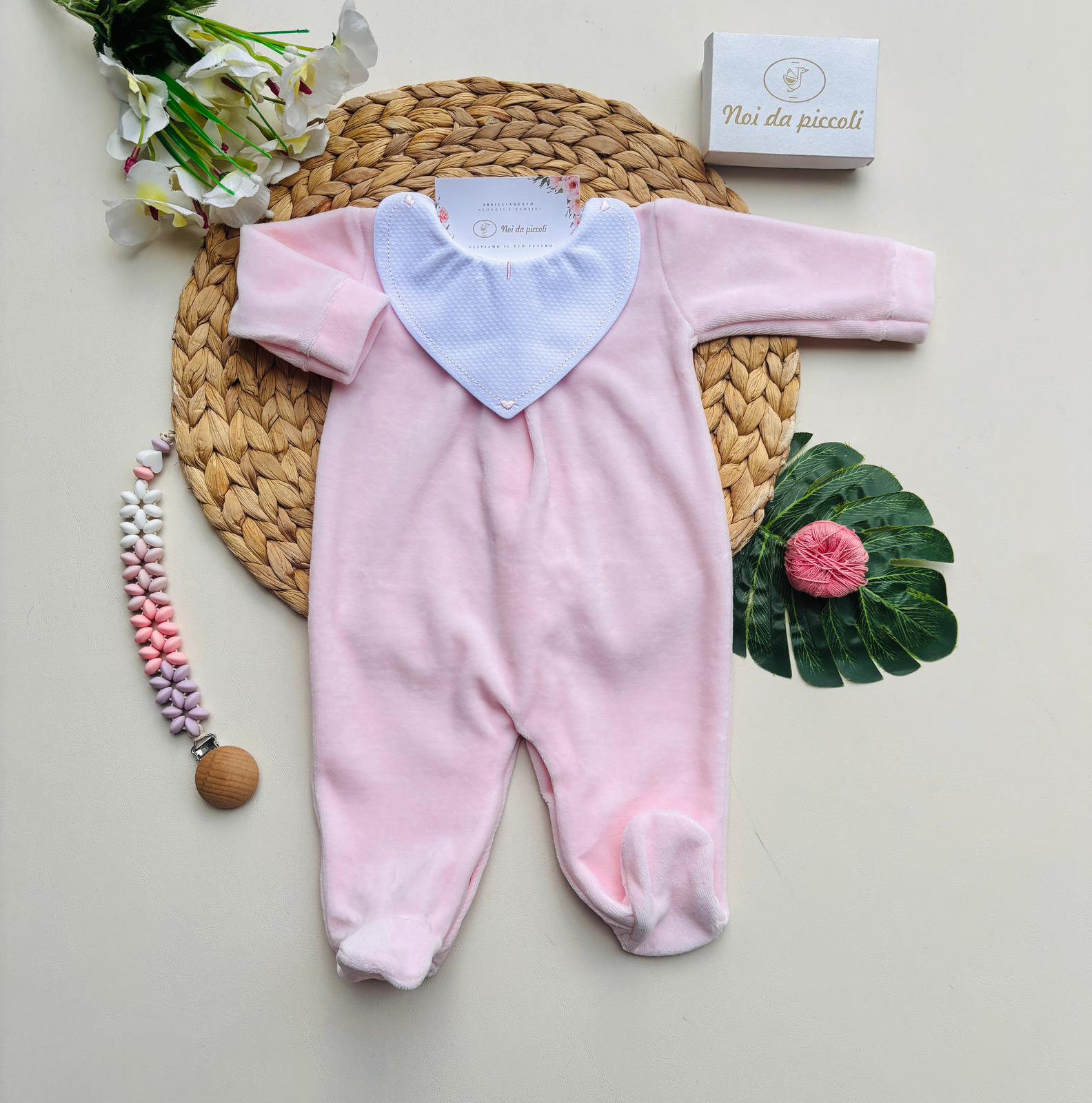 TUTINA IN CINIGLIA CON COLLETTO A CUORICINO ROSA - Noi da piccoli