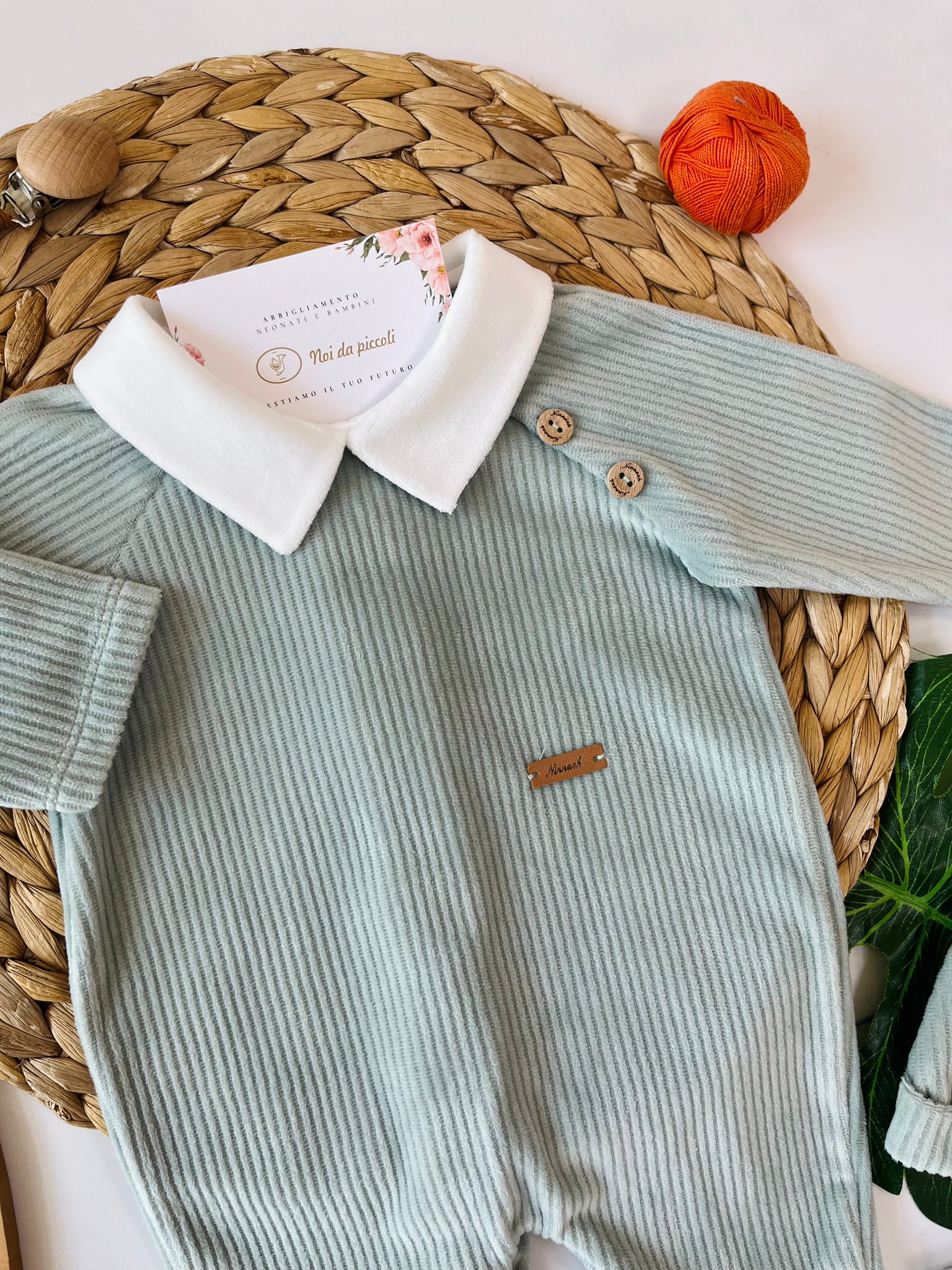 TUTINA IN CINIGLIA CON COLLETTO BIANCO VERDE - Noi da piccoli