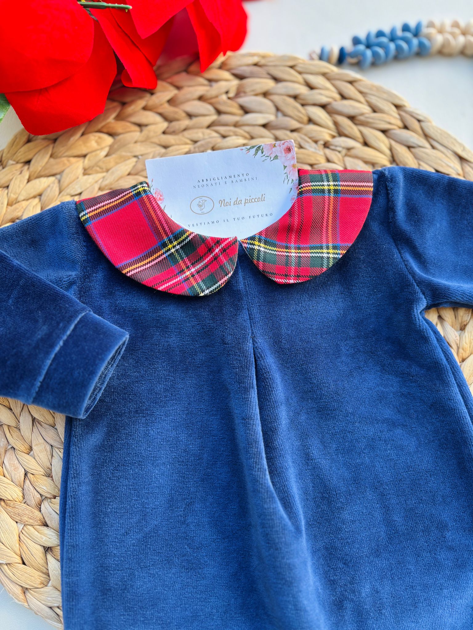 TUTINA IN CINIGLIA CON COLLETTO TARTAN BLU - Noi da piccoli