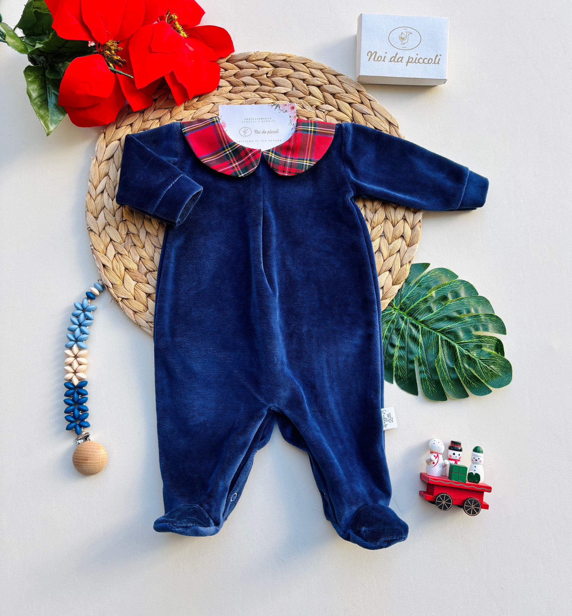 TUTINA IN CINIGLIA CON COLLETTO TARTAN BLU - Noi da piccoli