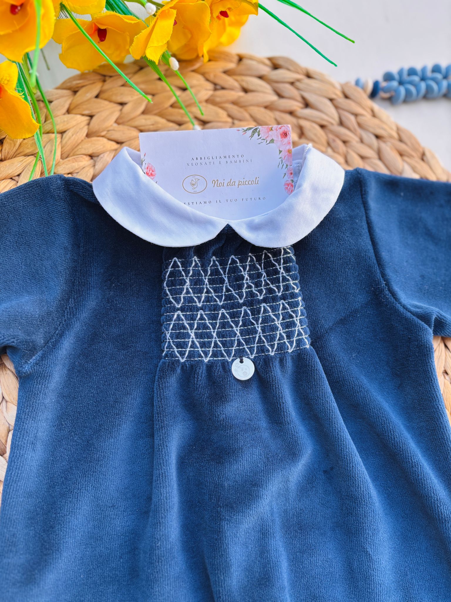 TUTINA IN CINIGLIA CON CON BOTTONCINO IN MADREPERLA BLU NAVY - Noi da piccoli