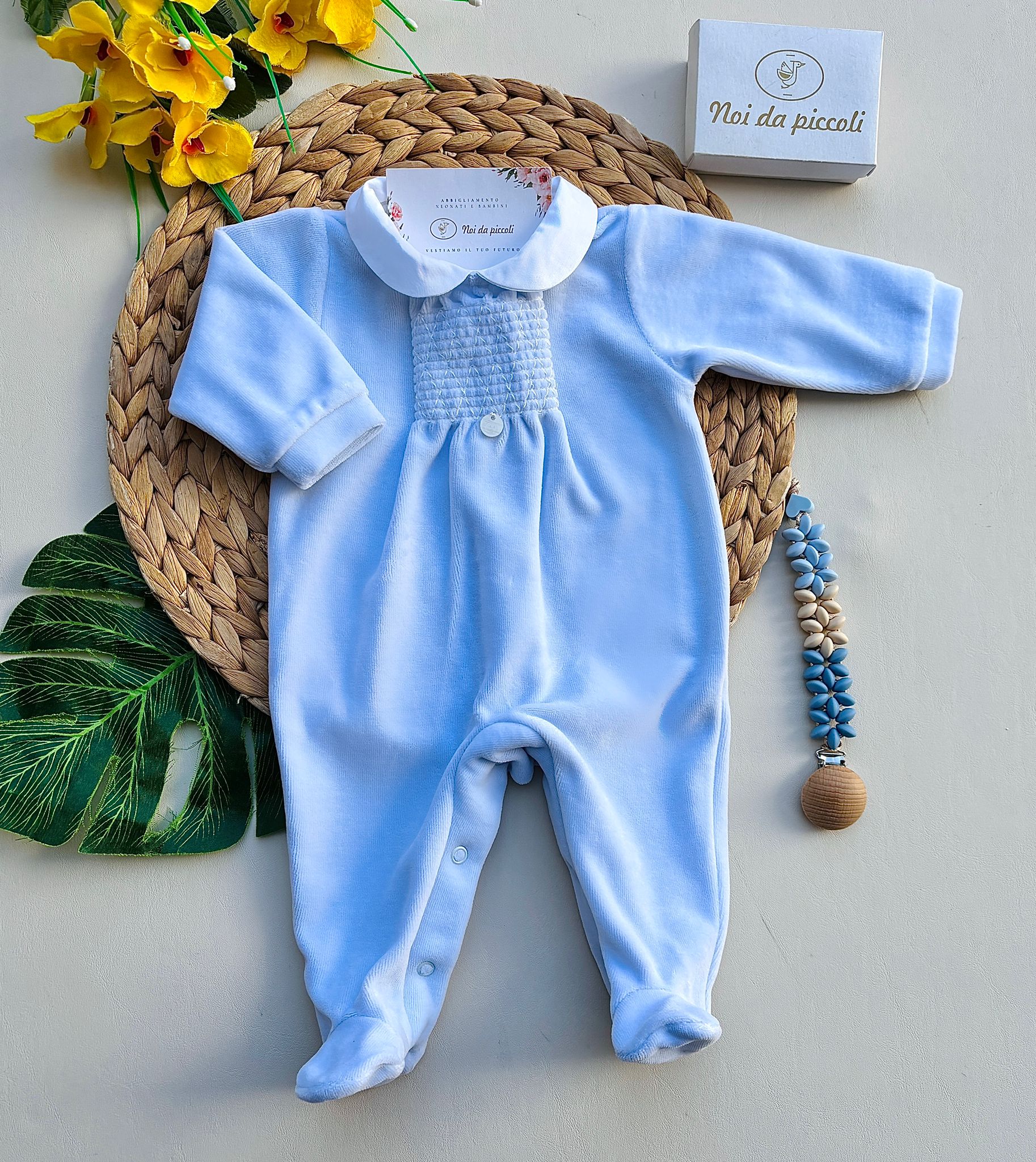 TUTINA IN CINIGLIA CON CON BOTTONCINO IN MADREPERLA CIELO - Noi da piccoli