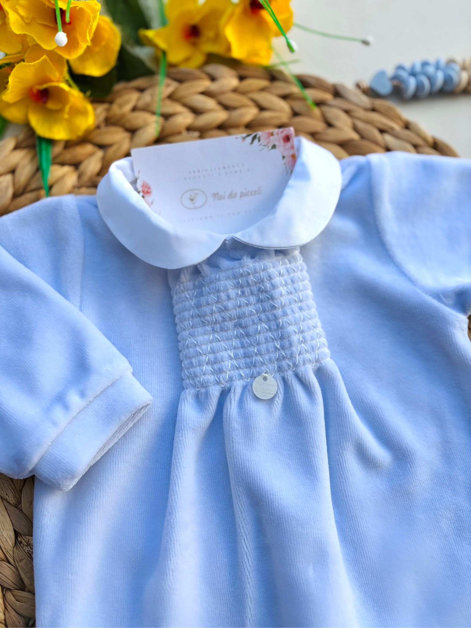 TUTINA IN CINIGLIA CON CON BOTTONCINO IN MADREPERLA CIELO - Noi da piccoli