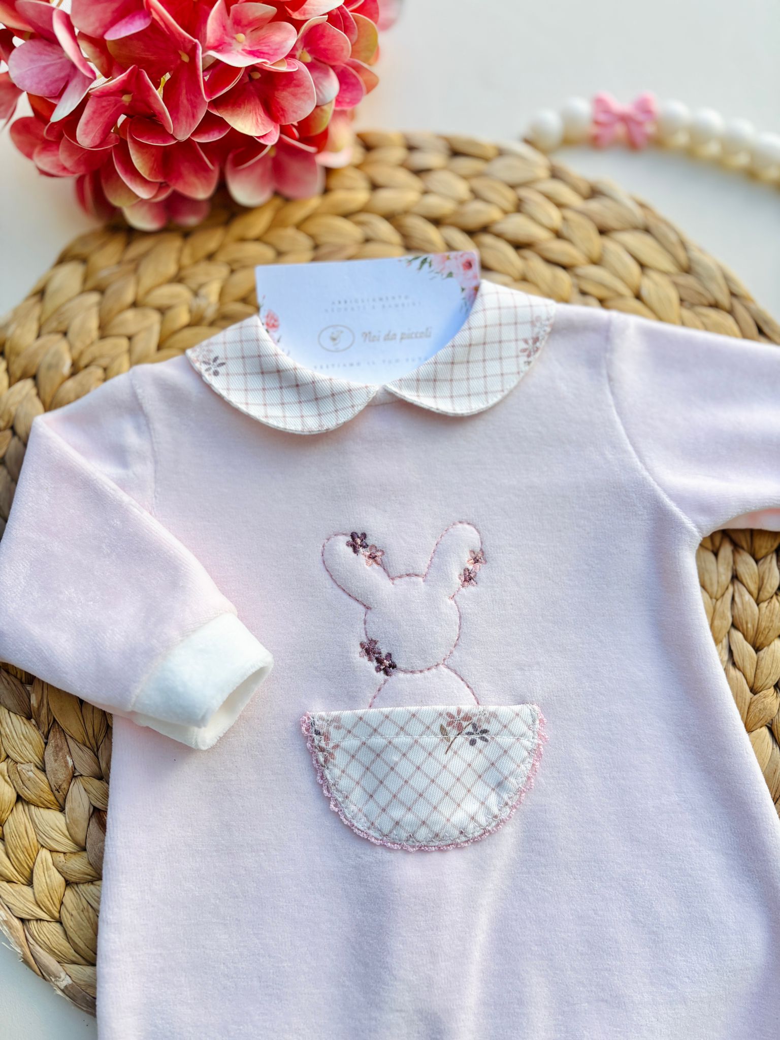 TUTINA IN CINIGLIA CON CONIGLIETTO E FIORELLINI ROSA - Noi da piccoli