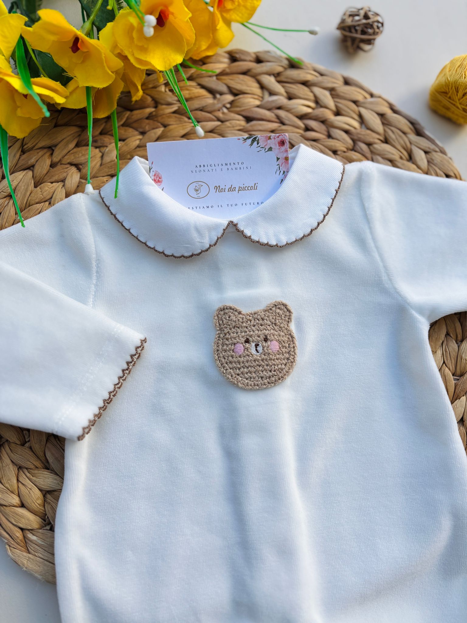 TUTINA IN CINIGLIA CON ORSETTO CENTRALE BEIGE BIANCO - Noi da piccoli