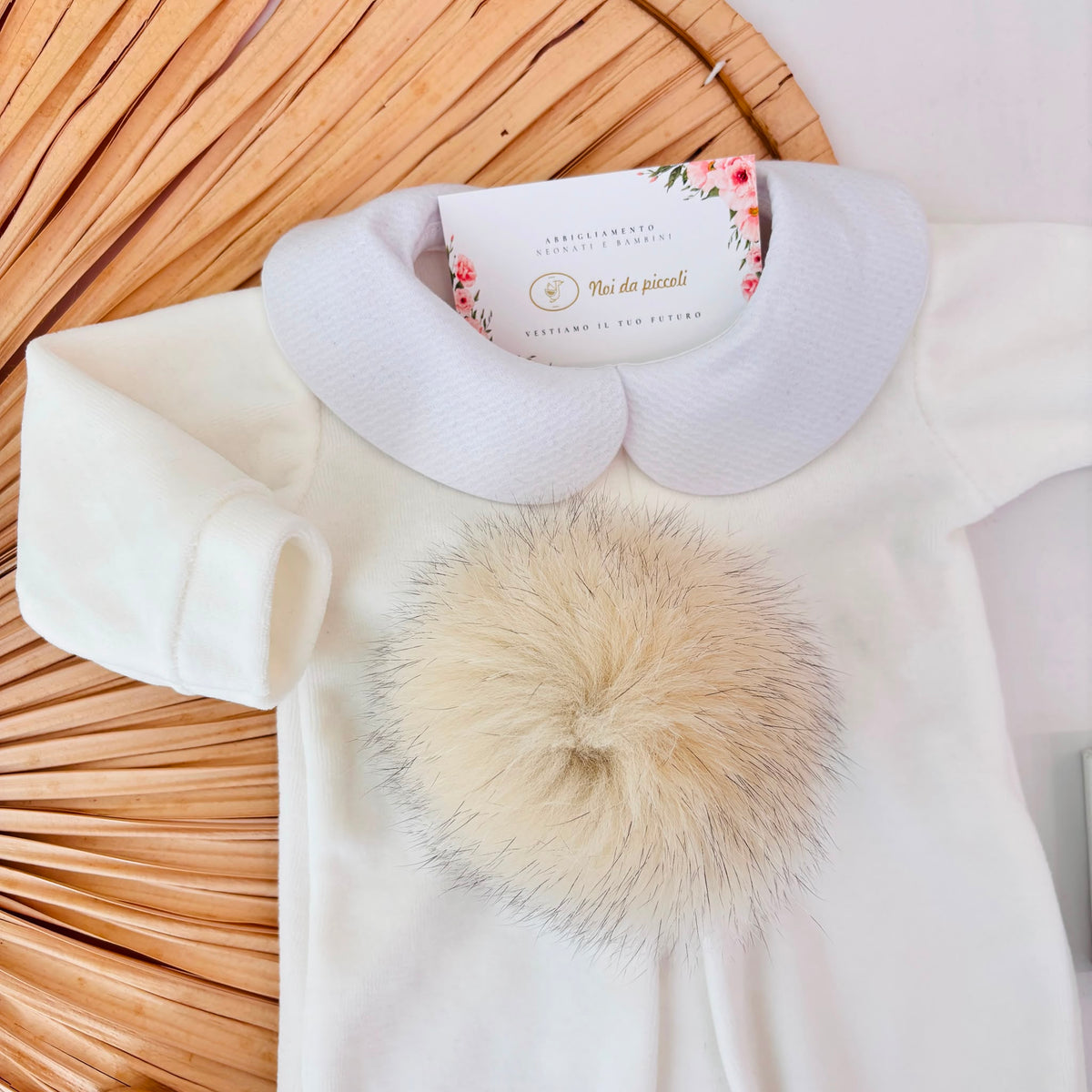 Cream Chenille One-Piece with Pom-Pom PAPPA E LATTE - Noi da piccoli