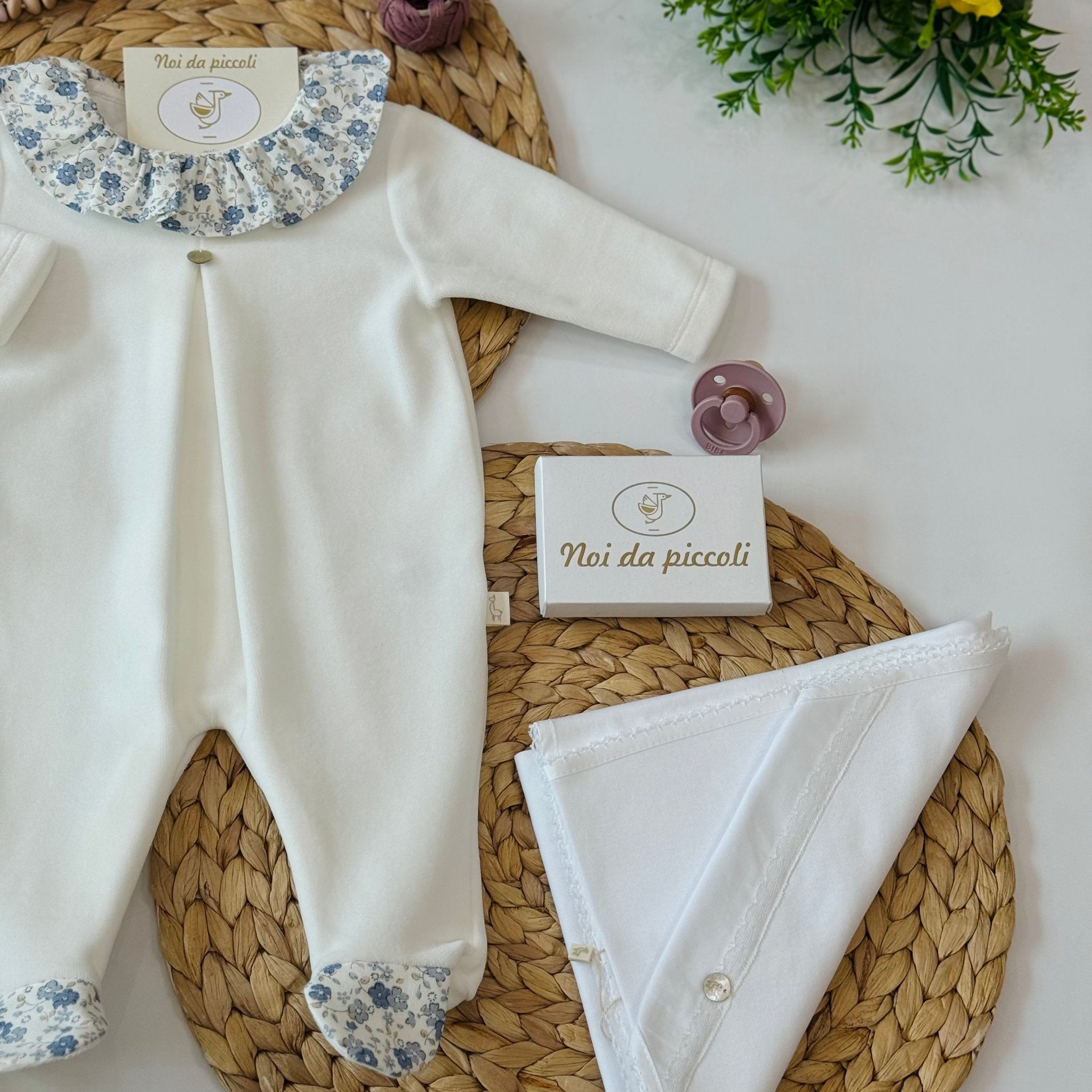 TUTINA IN CINIGLIA PANNA CON COLLO FIORI BLUETTE - Noi da piccoli