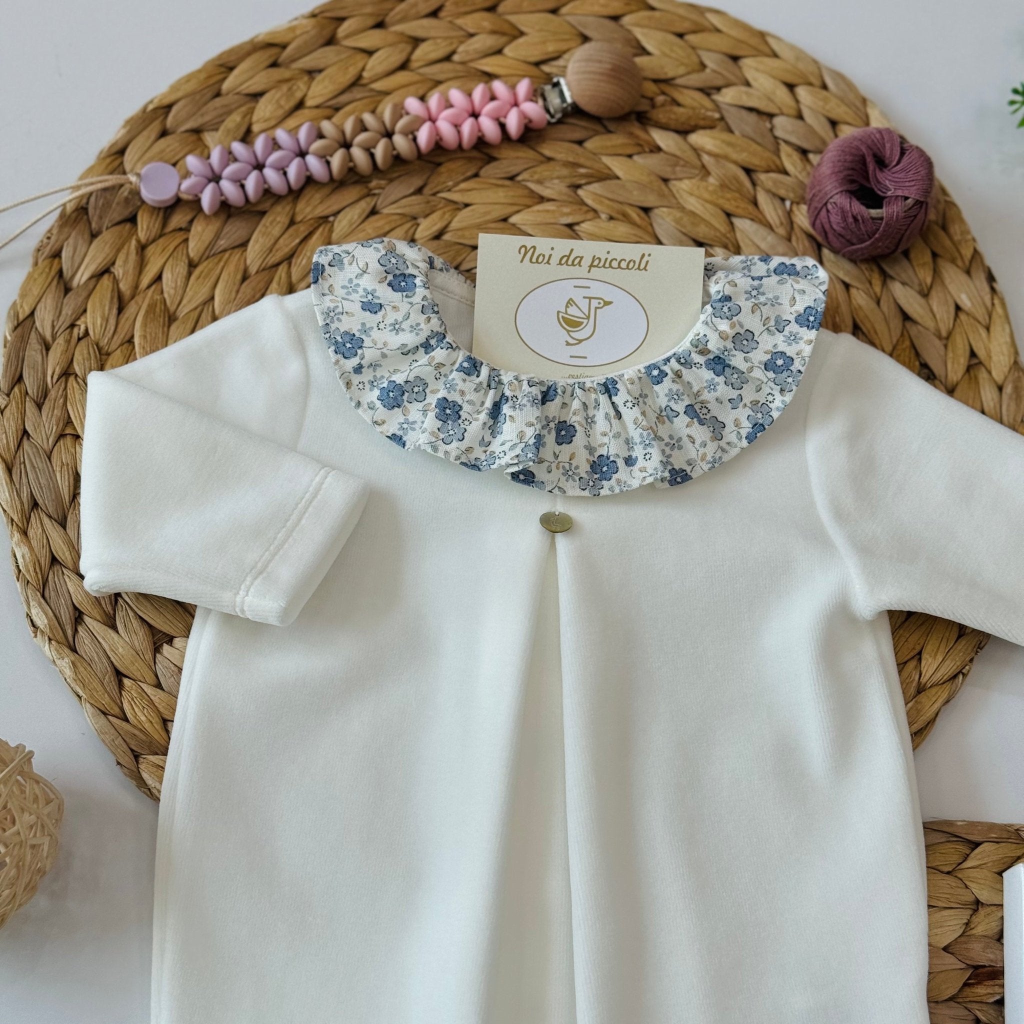 TUTINA IN CINIGLIA PANNA CON COLLO FIORI BLUETTE - Noi da piccoli